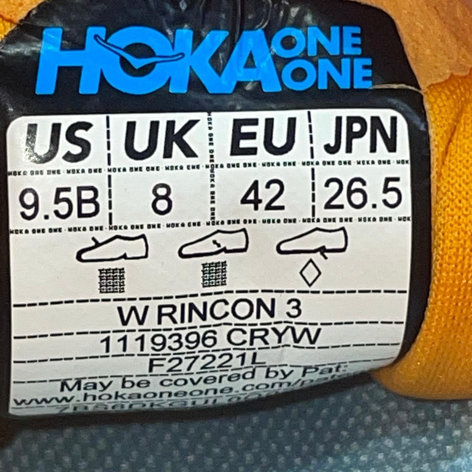 Hoka One One Rincon 3 Camellia Radiant Yellow Orange Shoes Sneakers Women’s 9.5B