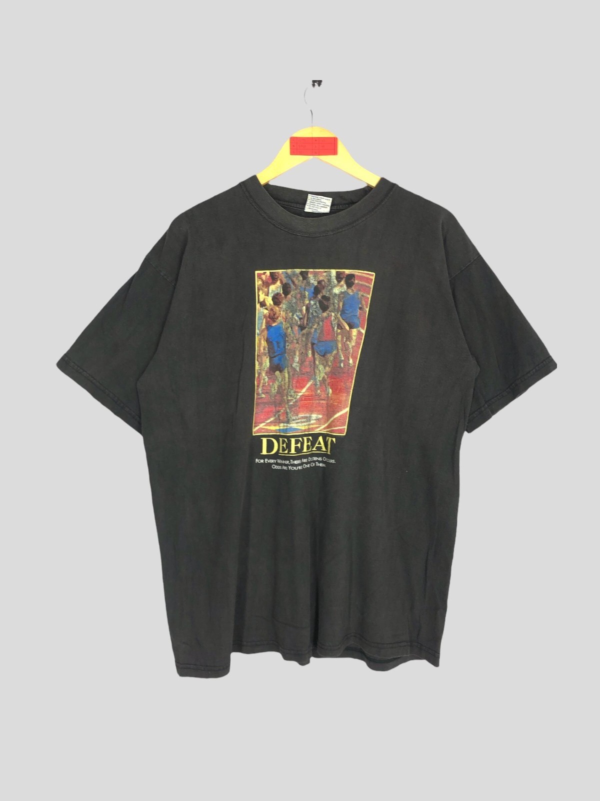 Vintage Defeat Big Print T Shirt Running Printed Black Tee Casual Sportswear XL