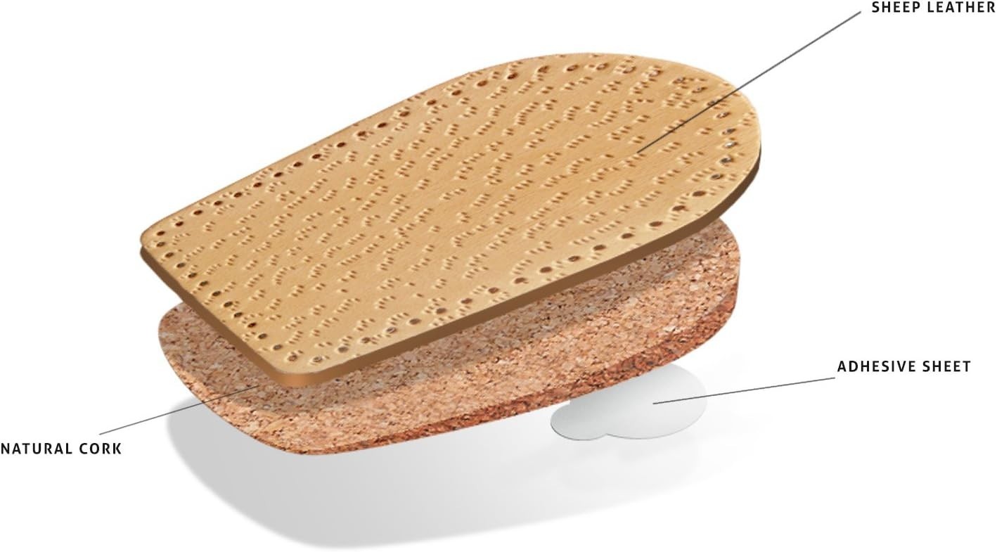 Men’s Orthotic Heel Raise, Natural Cork & Leather, Relief for Achilles Pain