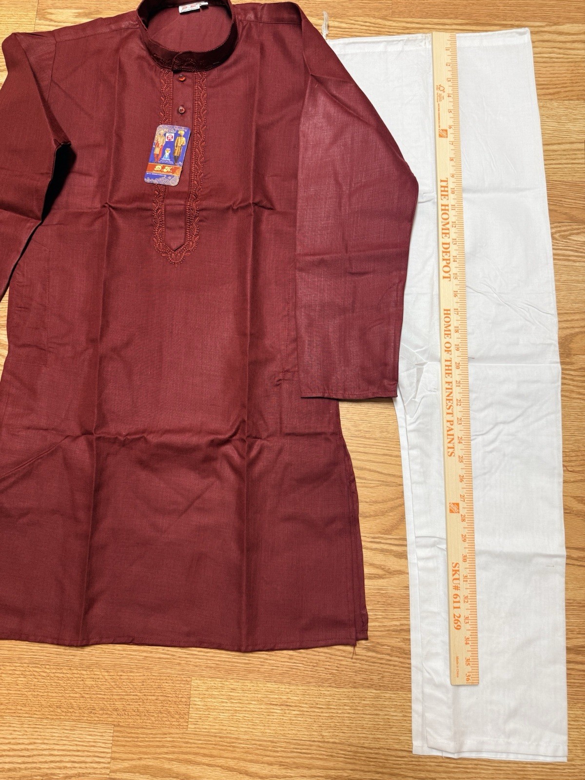 Maroon cotton embroi Haldi NWT Men’s Kurta PAJAMA SET SZ 38 M India-USA seller
