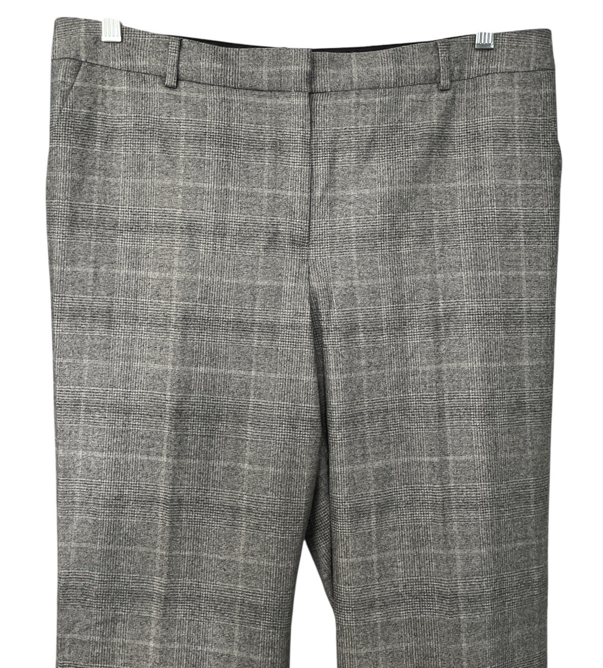 Talbots NWOT Italian Wool Gray Plaid Straight Leg Trouser Pants 14 Full Length