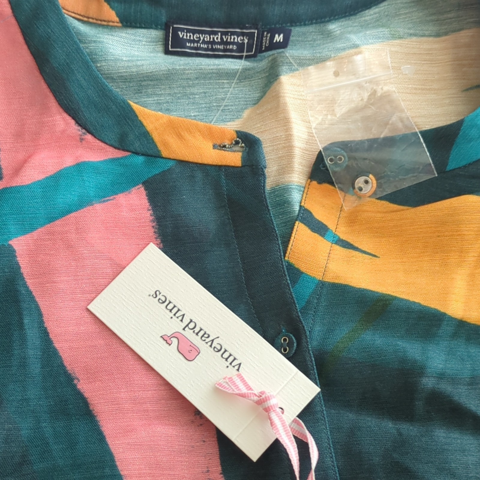 Vineyard Vines Abstract Flutter Sleeve Pintuck Woven Cotton Blouse Blue M