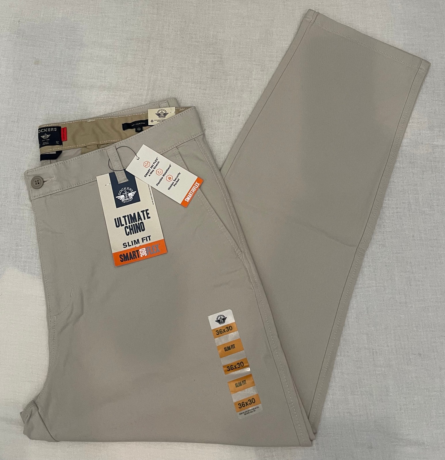 Mens Dockers Ultimate Chino Slim Fit Pants Light Grey Smart 360 Flex 32, 33, 36