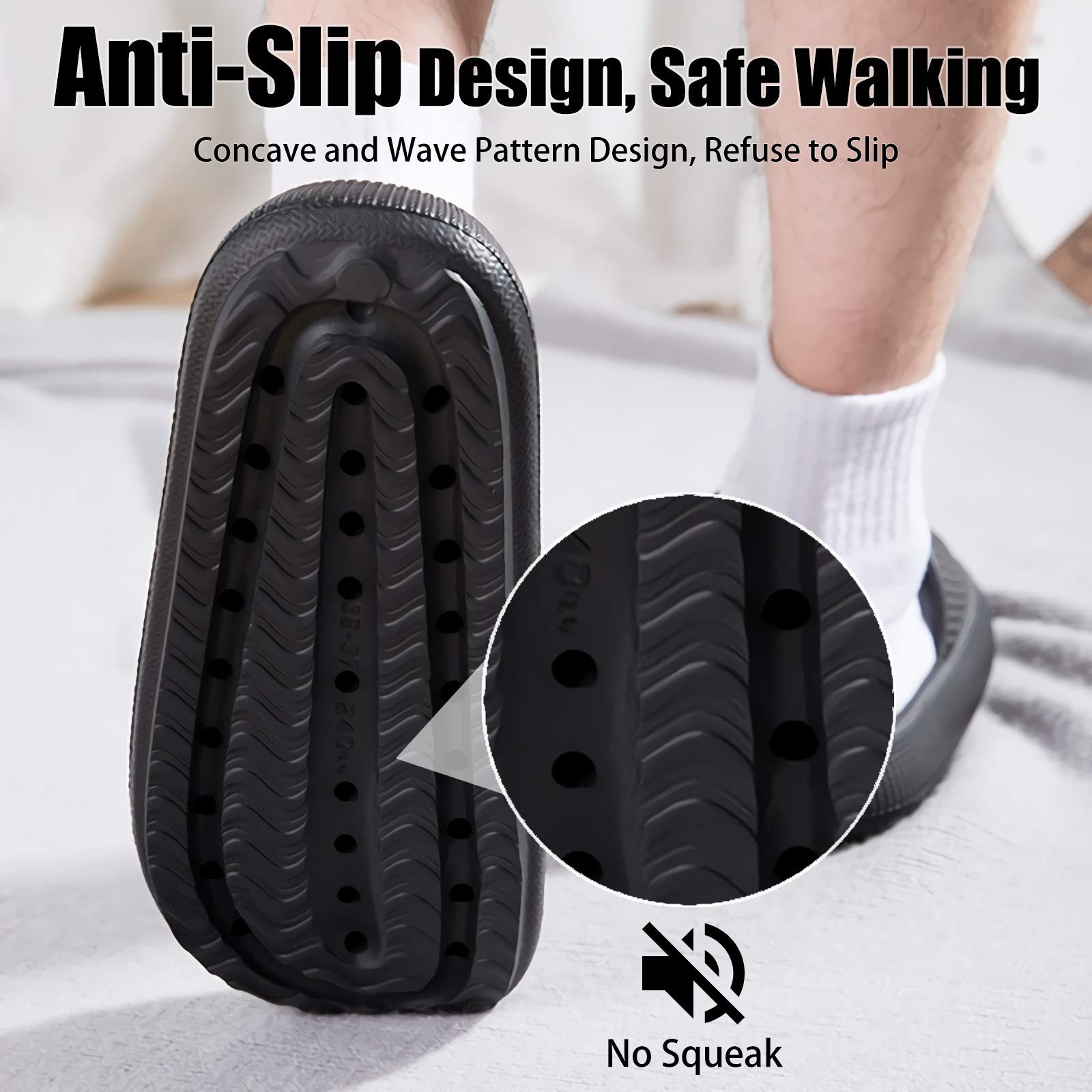 Size 36 Cloud Pillow Slippers, Ultra-Soft Quick-Dry Bathroom Slippers Black