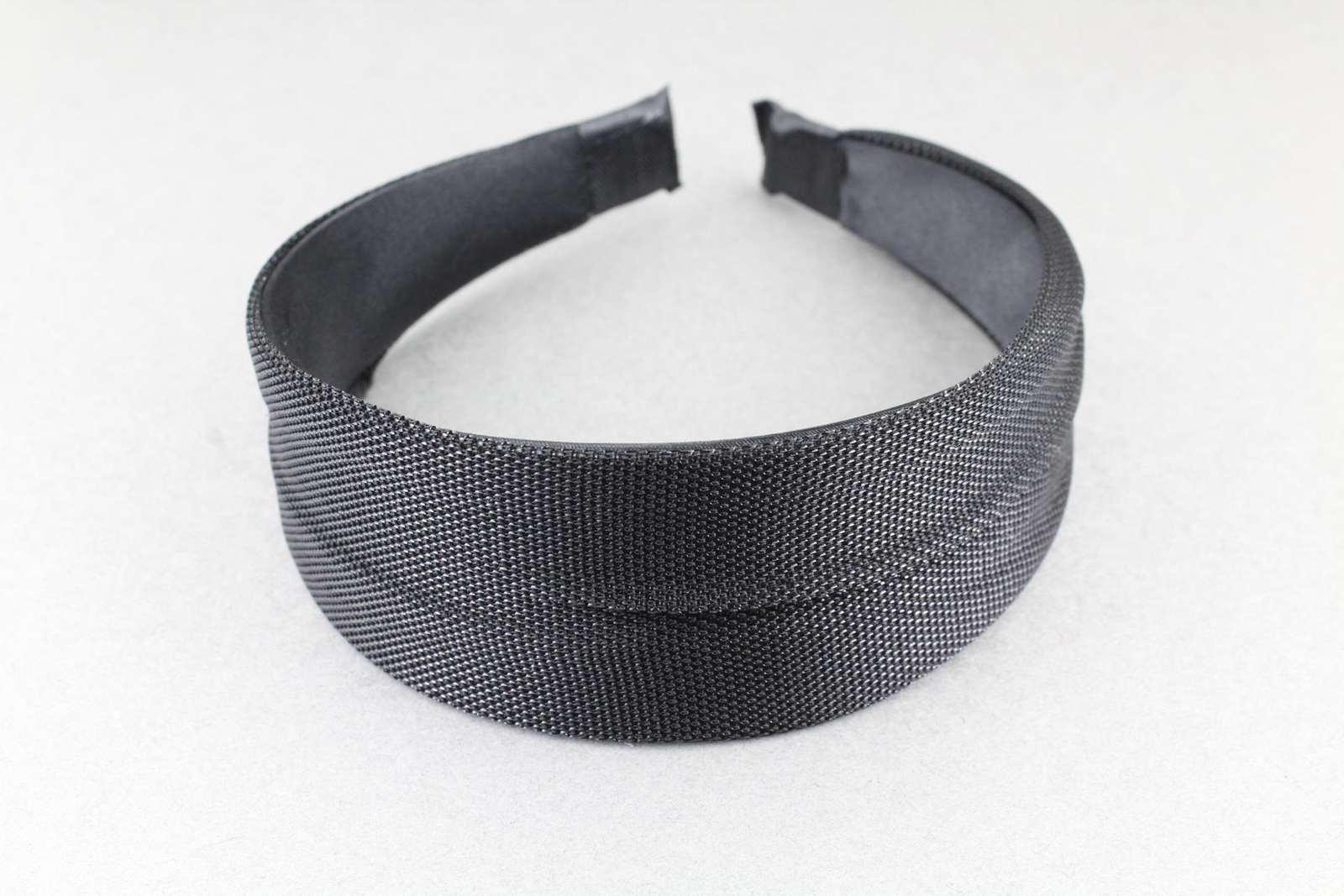 Black headband 1 5/8″ wide shiny satin fabric covered hair band no teeth