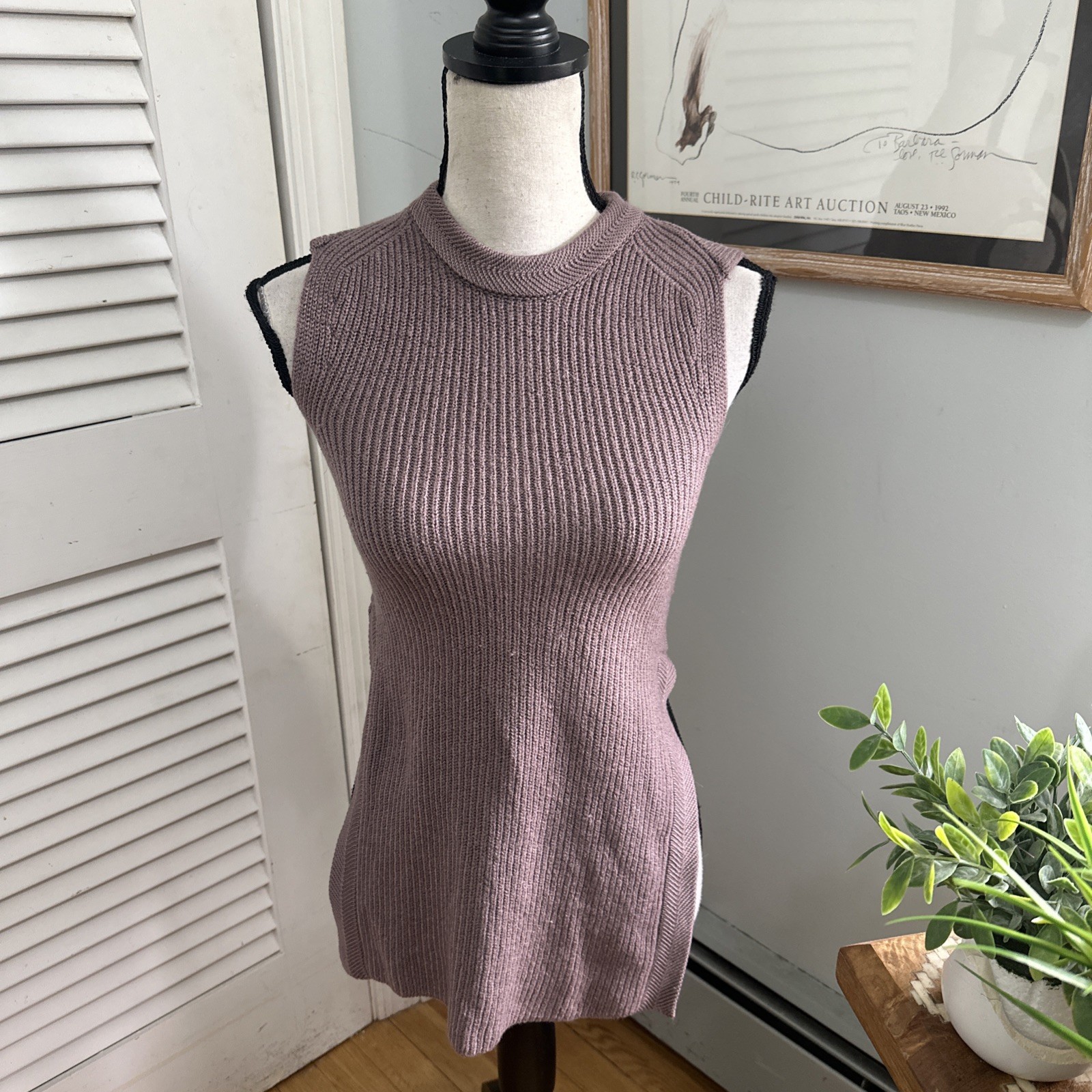 Aritzia Wilfred Sweater Vest Womens XXS Mauve Palmier Mock Neck Sleeveless Wool
