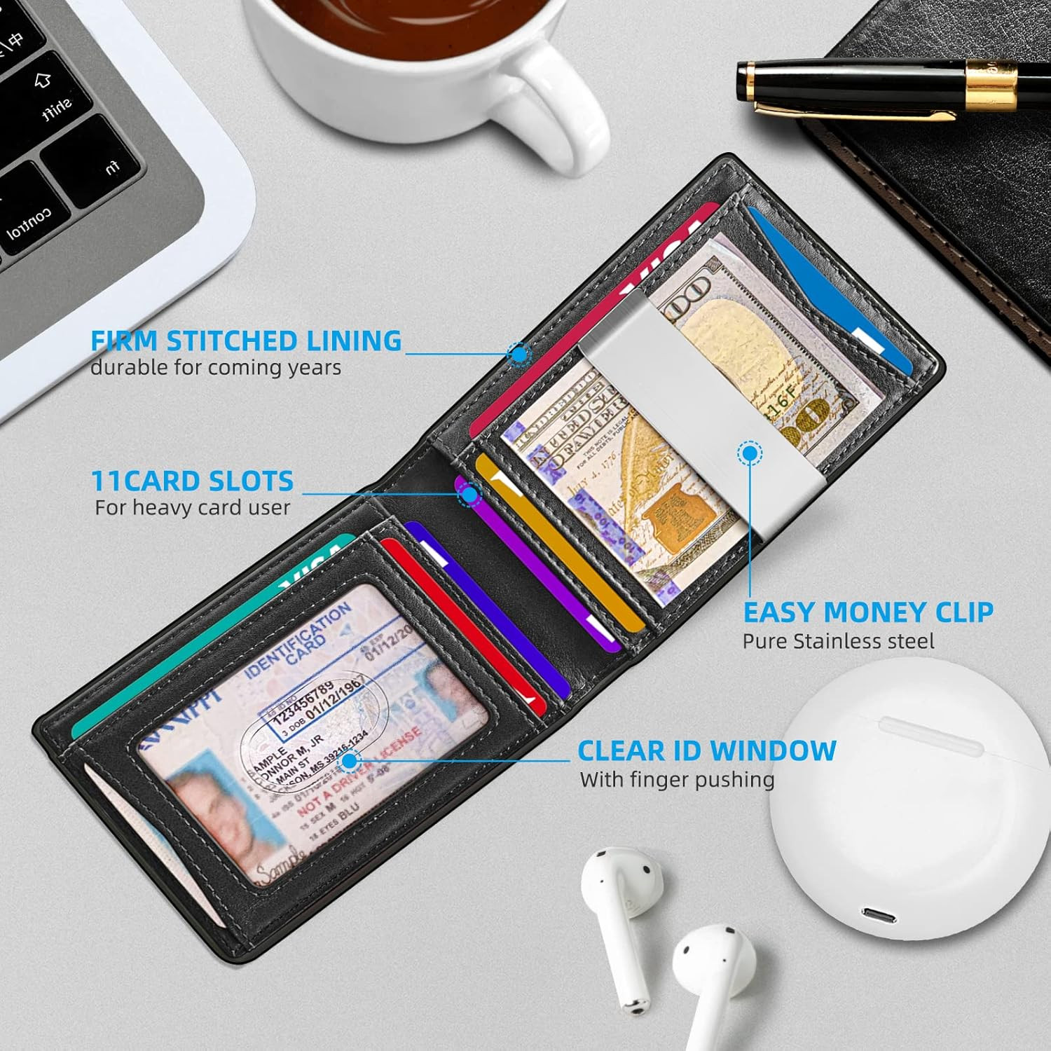 Men Wallet Airtag&Standard Use,Slim Front Pocket Wallet Money Clip for Gifg Men