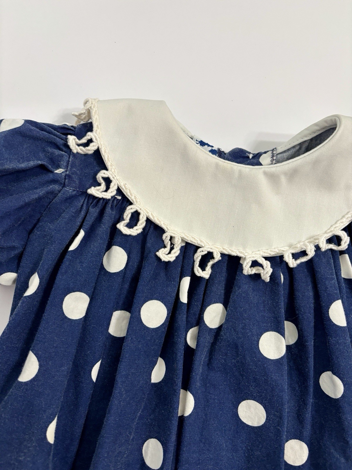 Vintage Mondays Child Dress 24 Months Polka Dot Peter Pan Collar Navy Blue USA