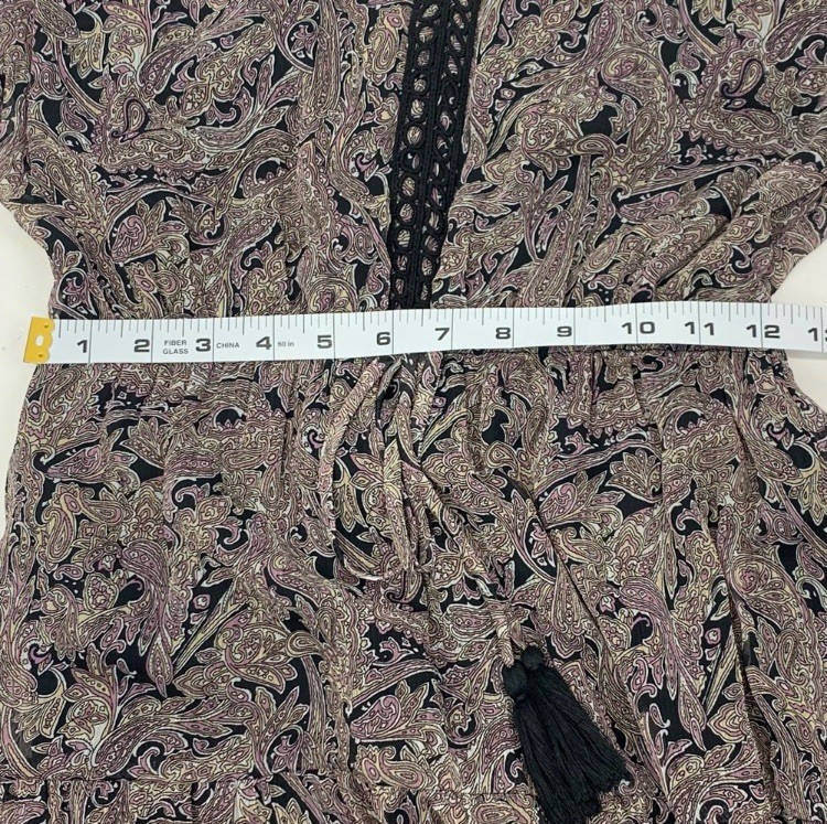 Lovestitch Women Small Maxi Dress Paisley Victorian Chiffon Tassels Sheer Boho