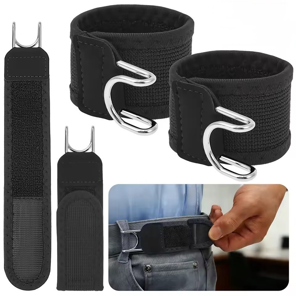 2PCS Tactical Metal Hook Elastic Belt Buckle-Less Invisible Waist Belt Closure