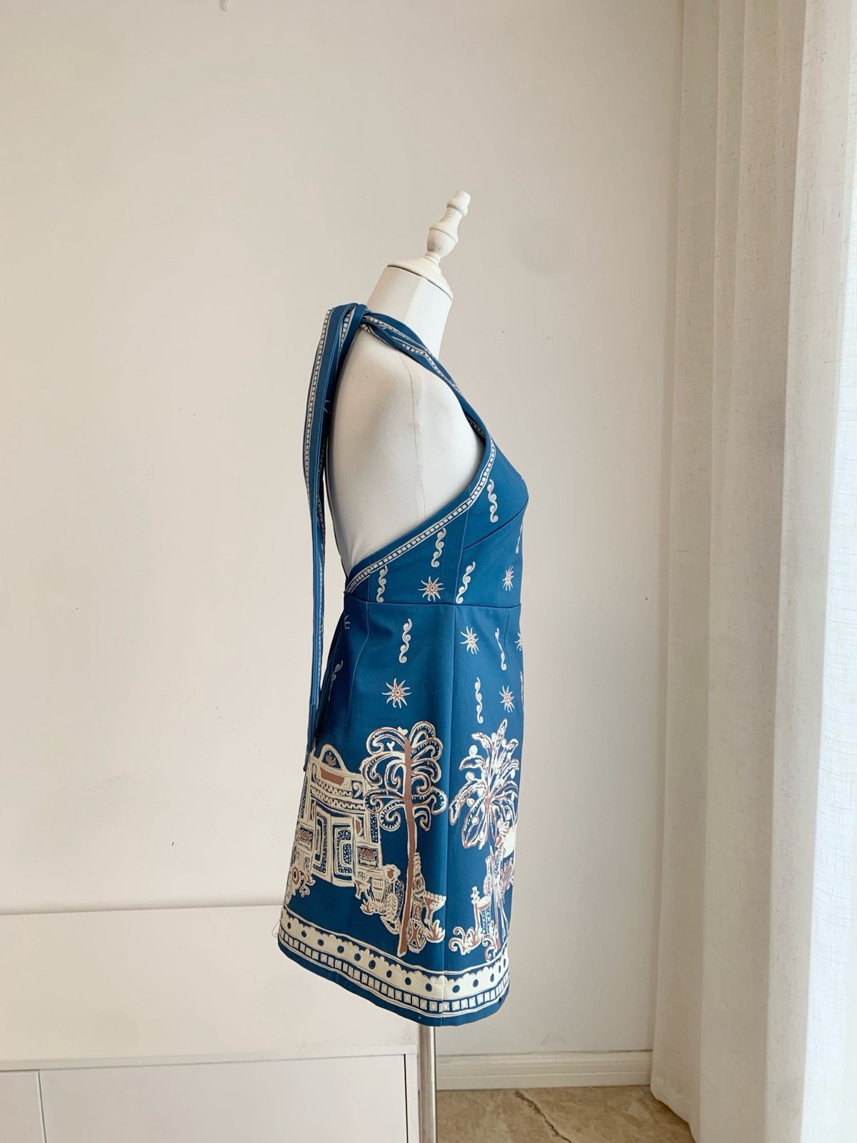 Alemais Blue Print Halter Neck Dress Womens Summer Boho