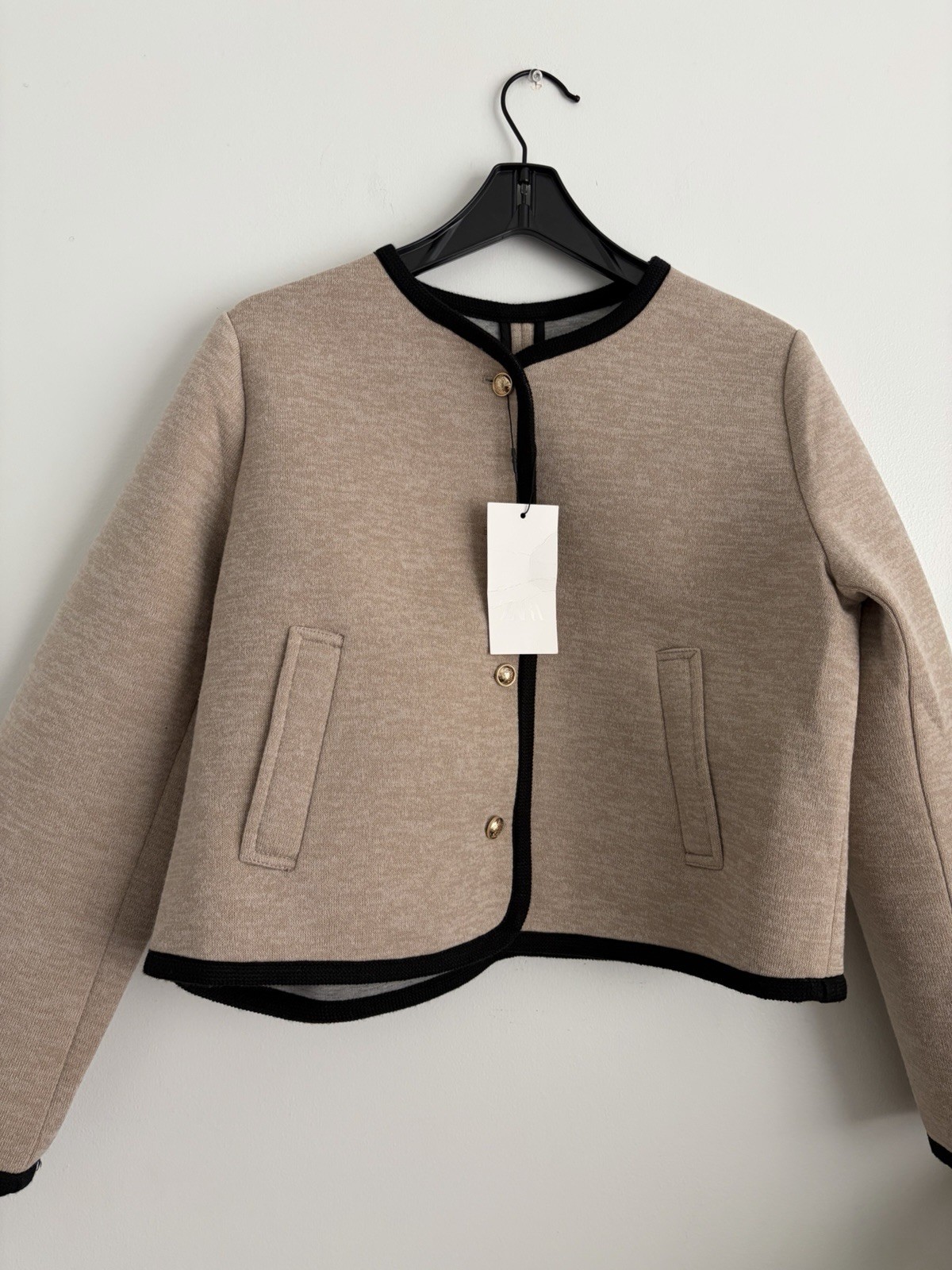 NWT Zara beige jacket W/ Black trim SZ.XL