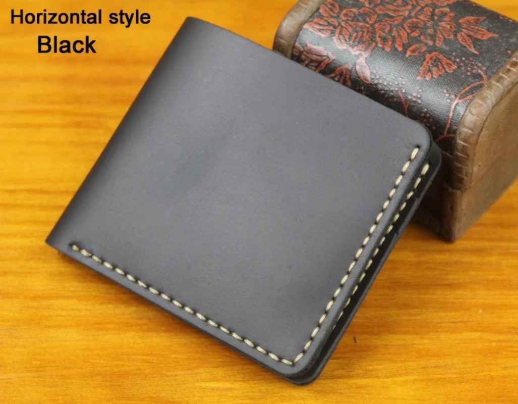 Handmade Vintage Crazy Horse Genuine Leather Men’s Short Wallet for Money Clip