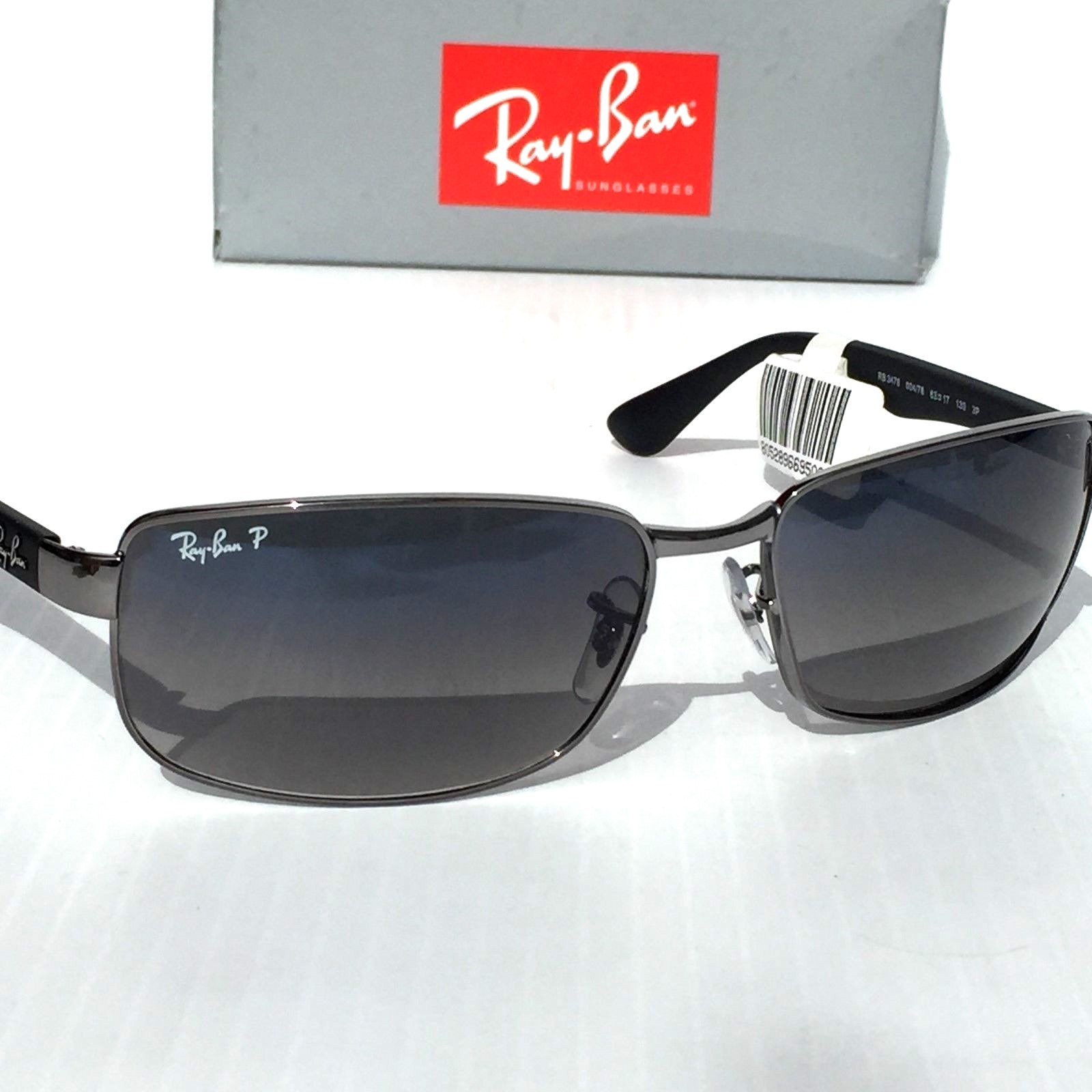 NEW* Ray Ban Gunmetal & Black w POLARIZED Grey Blue Lens Sunglass RB 3478 004