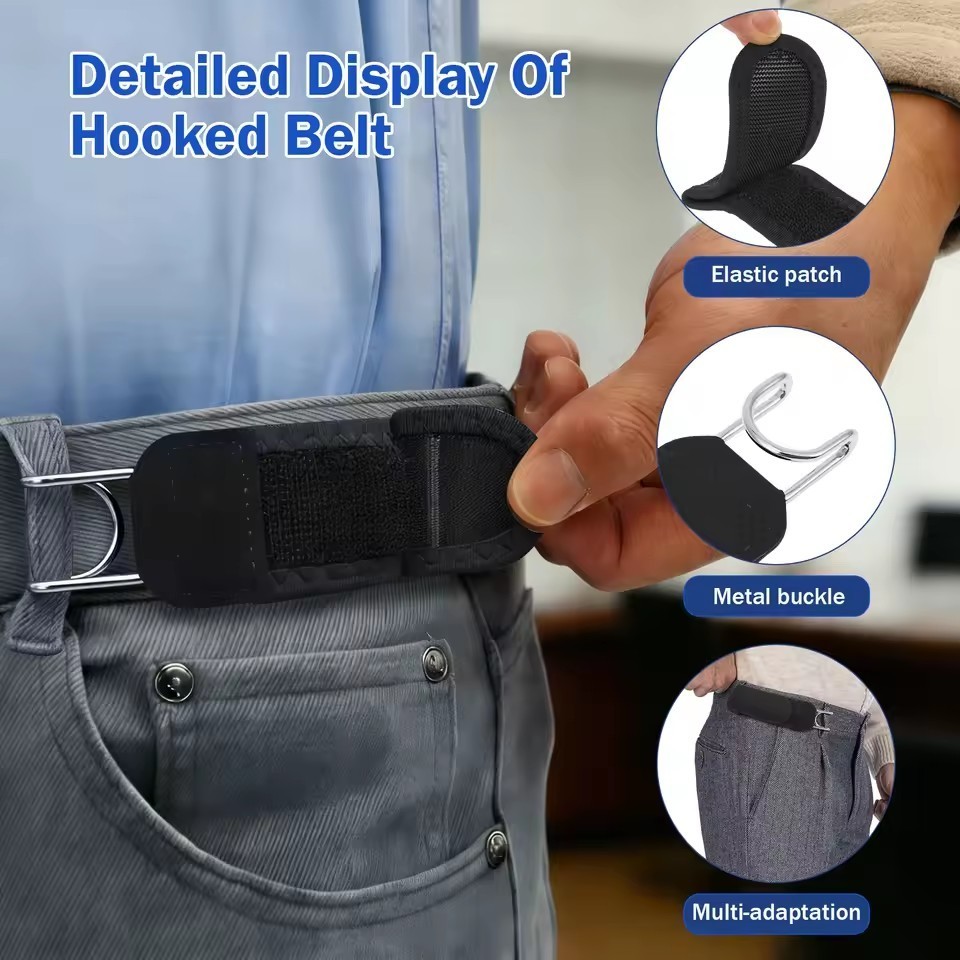 2PCS Tactical Metal Hook Elastic Belt Buckle-Less Invisible Waist Belt Closure