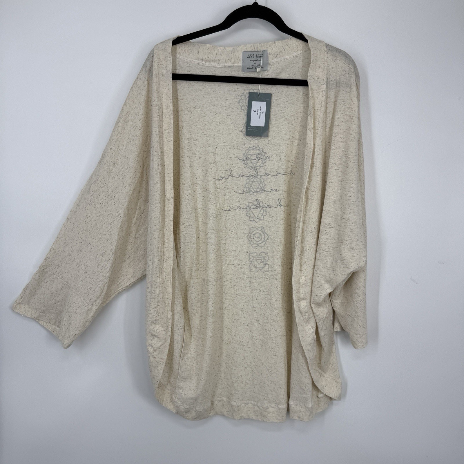 Nogah Chakras Kimono Top O/S Natural Ivory Linen Blend NEW Art to wear