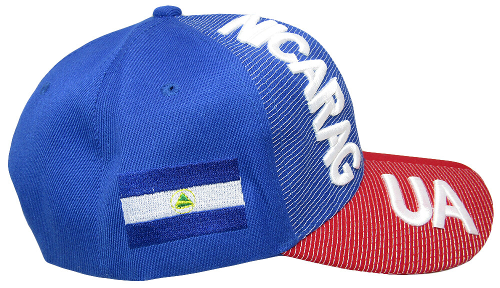 Nicaragua Royal Blue Red White Letter Crest Patch Side Embroidered Hat Cap