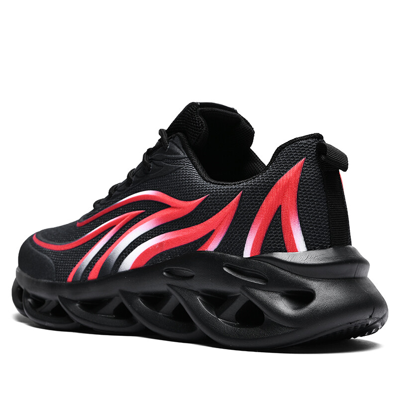 Men’s Flame Printed Sneakers Flying Weave Sports Shoes Lace-up Breathable Shoes