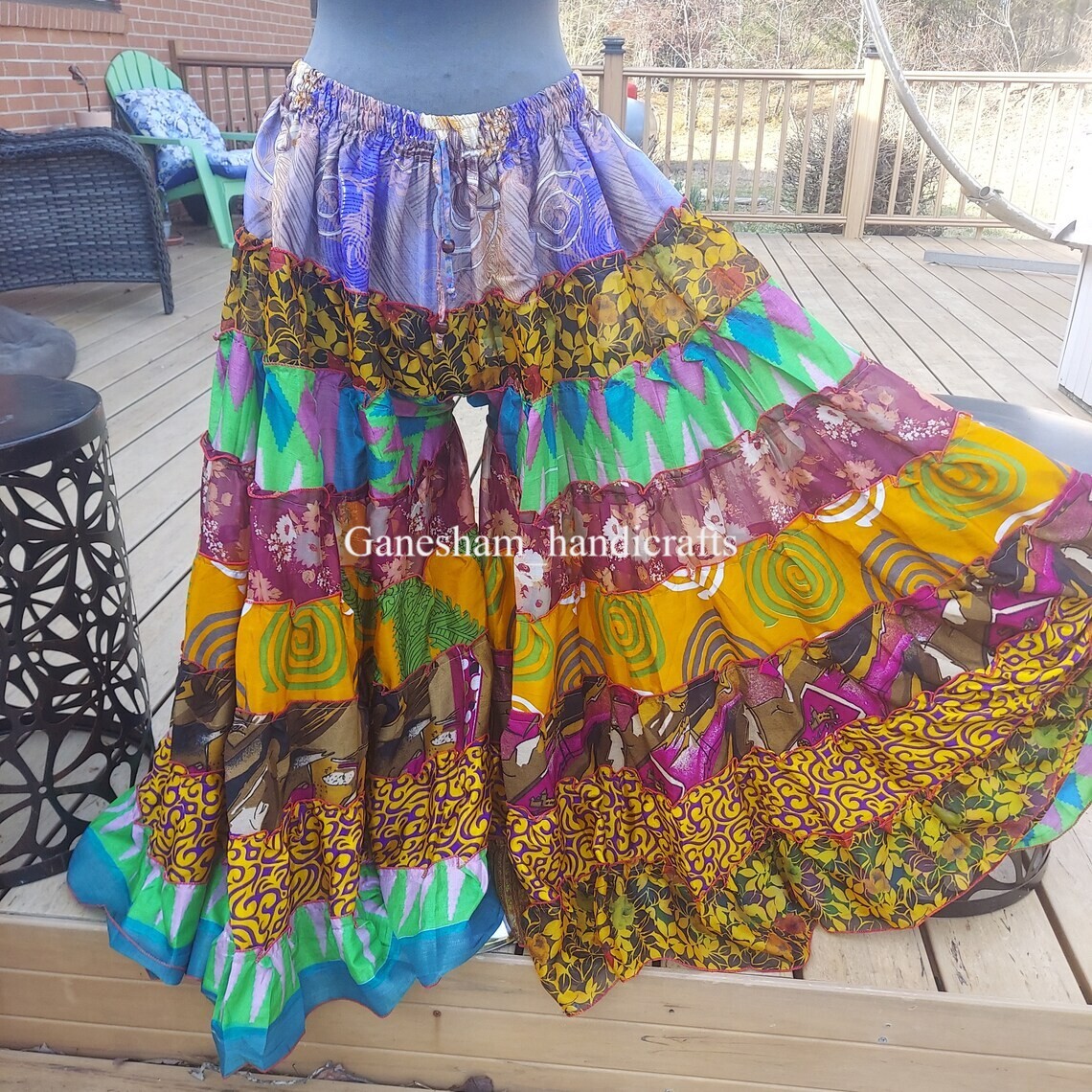 1 Pcs OF Indian Vintage Sari Printed Boho Gypsy Wide-Leg Palazzo Pants Trousers