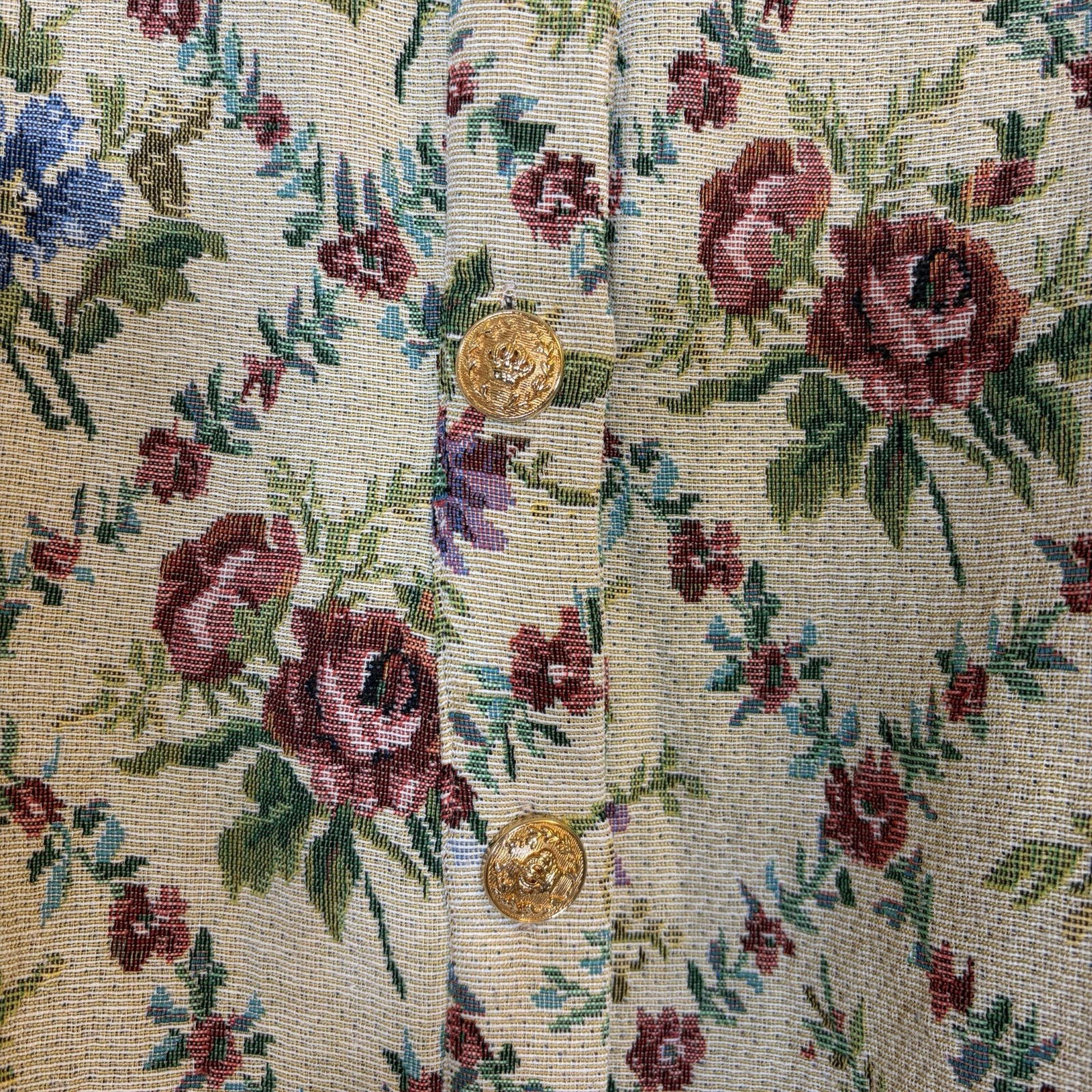 Floral Tapestry Brocade Jacket L Romantic Victorian Cottagecore Gold Button