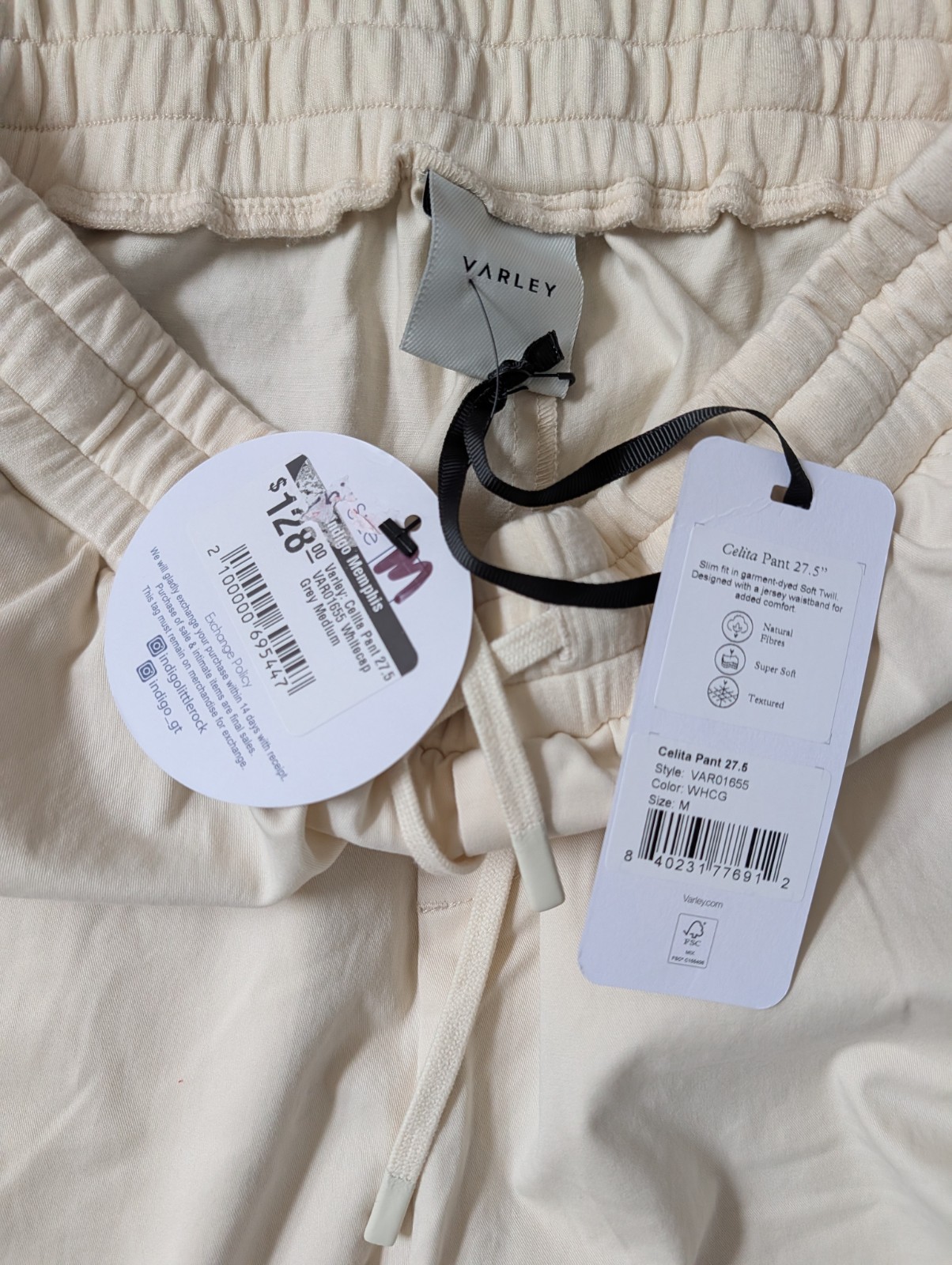 Varley Celita Pant Medium Ivory Cream Joggers NWT Athleisure Drawstring Tapered