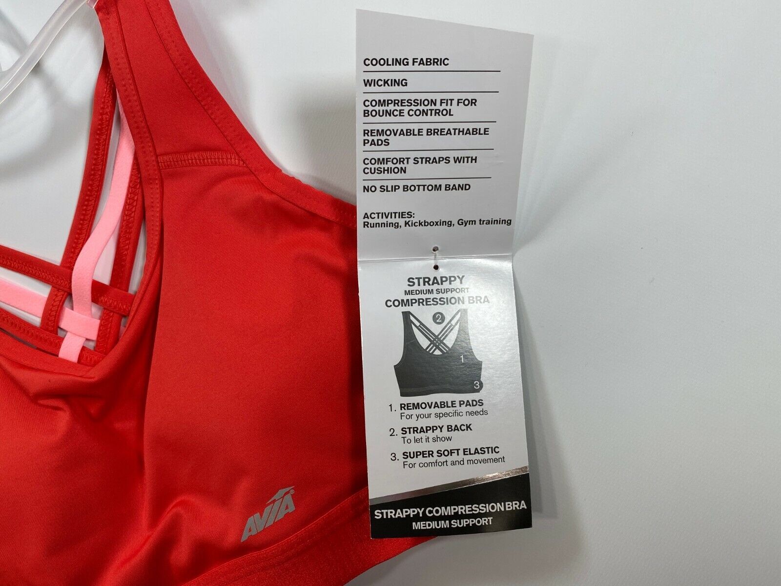 Womens Avia Begonia Pink Strappy Compression/Sports Bra Large L NEW! NWT