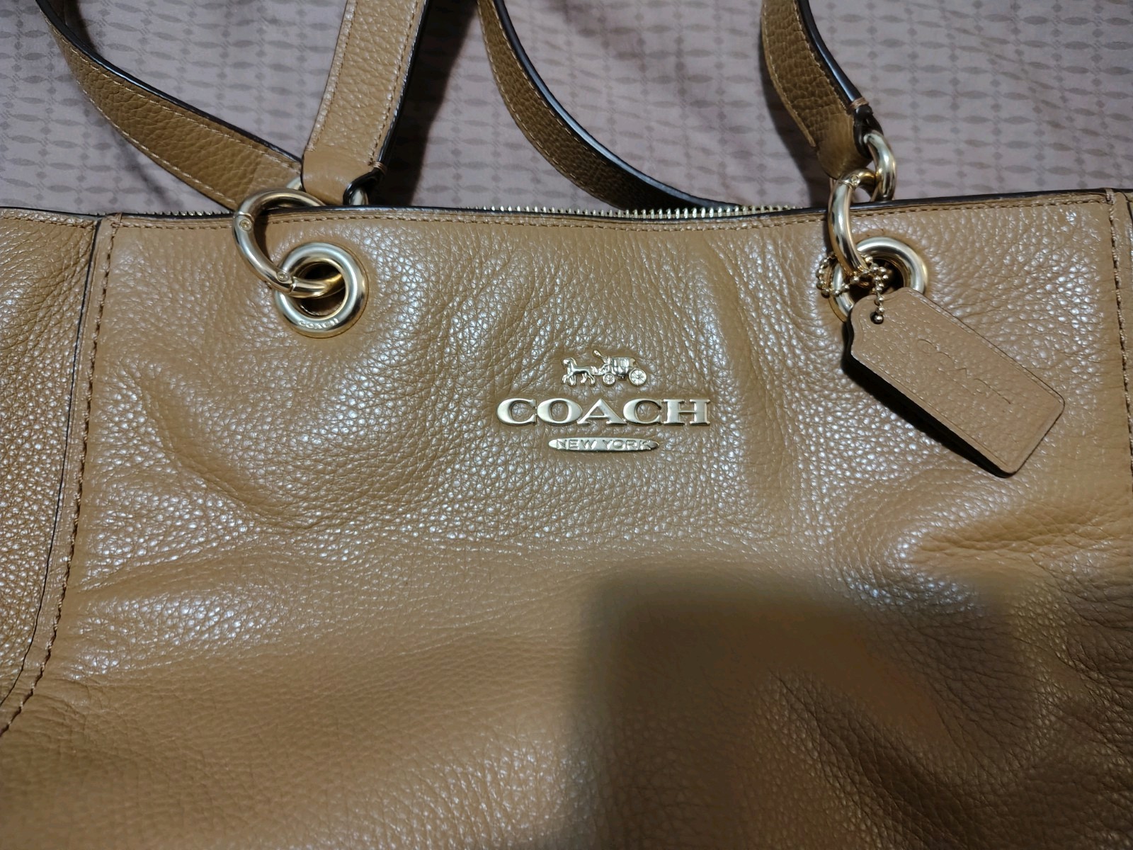 COACH BAG F76701 Jes Tote Saddle Brown Pebbled Leather Shoulder Bag Open Box