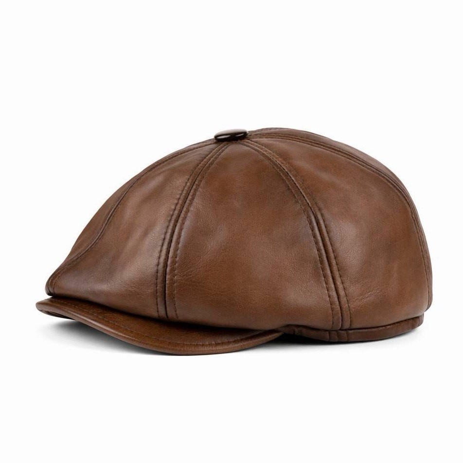 Soft Lambskin Leather Flat Cap Gatsby Newsboy Hat Warm Winter Ivy Cap
