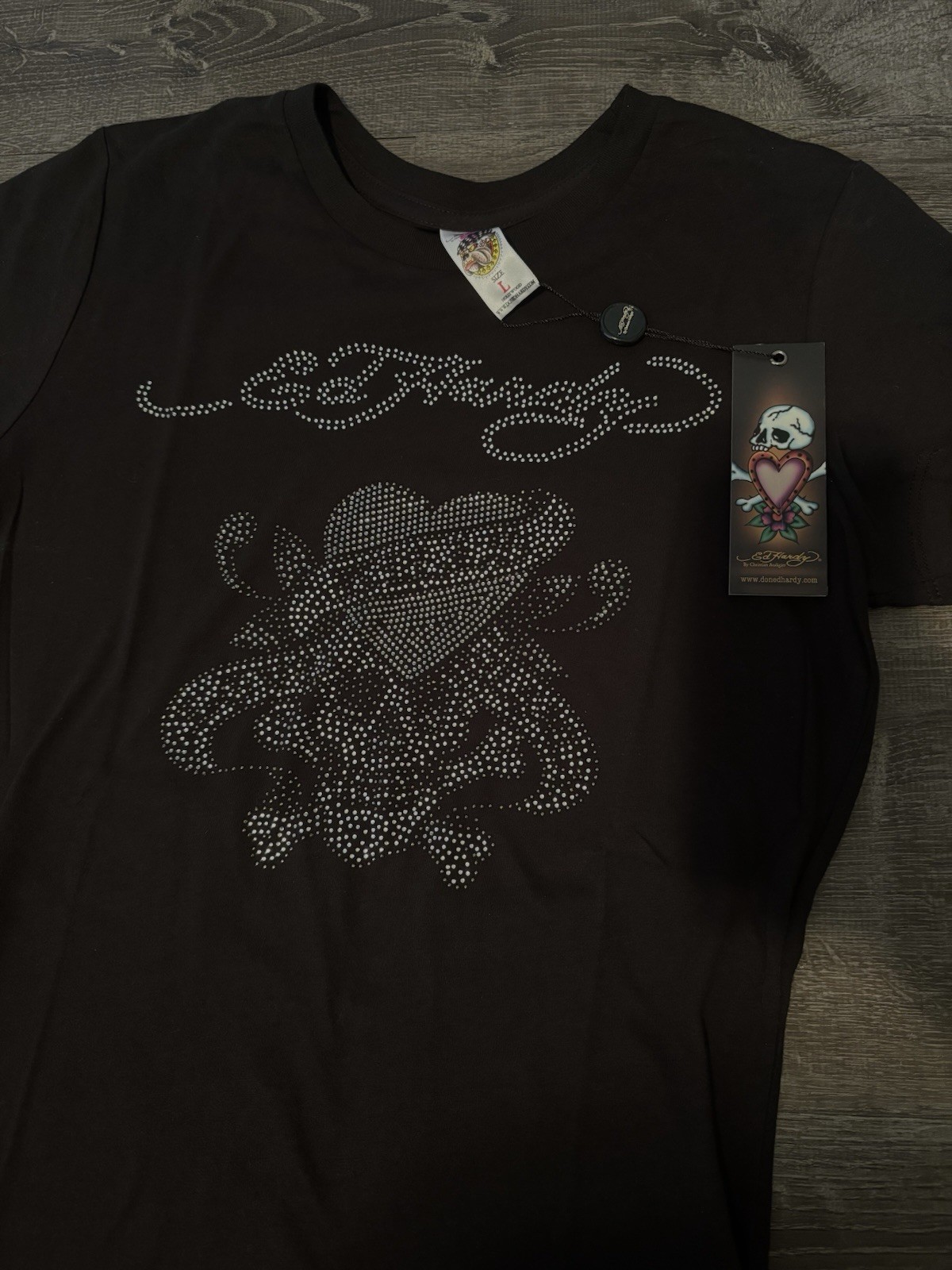 Ed Hardy By Christian Audigier Rhinestone Heart Tee