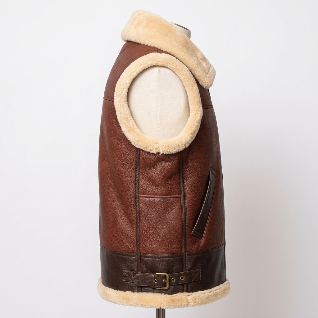 Men B3 Bomber Shearling Leather Vest Aviator Sheepskin Fur Lined Gilet Jacket