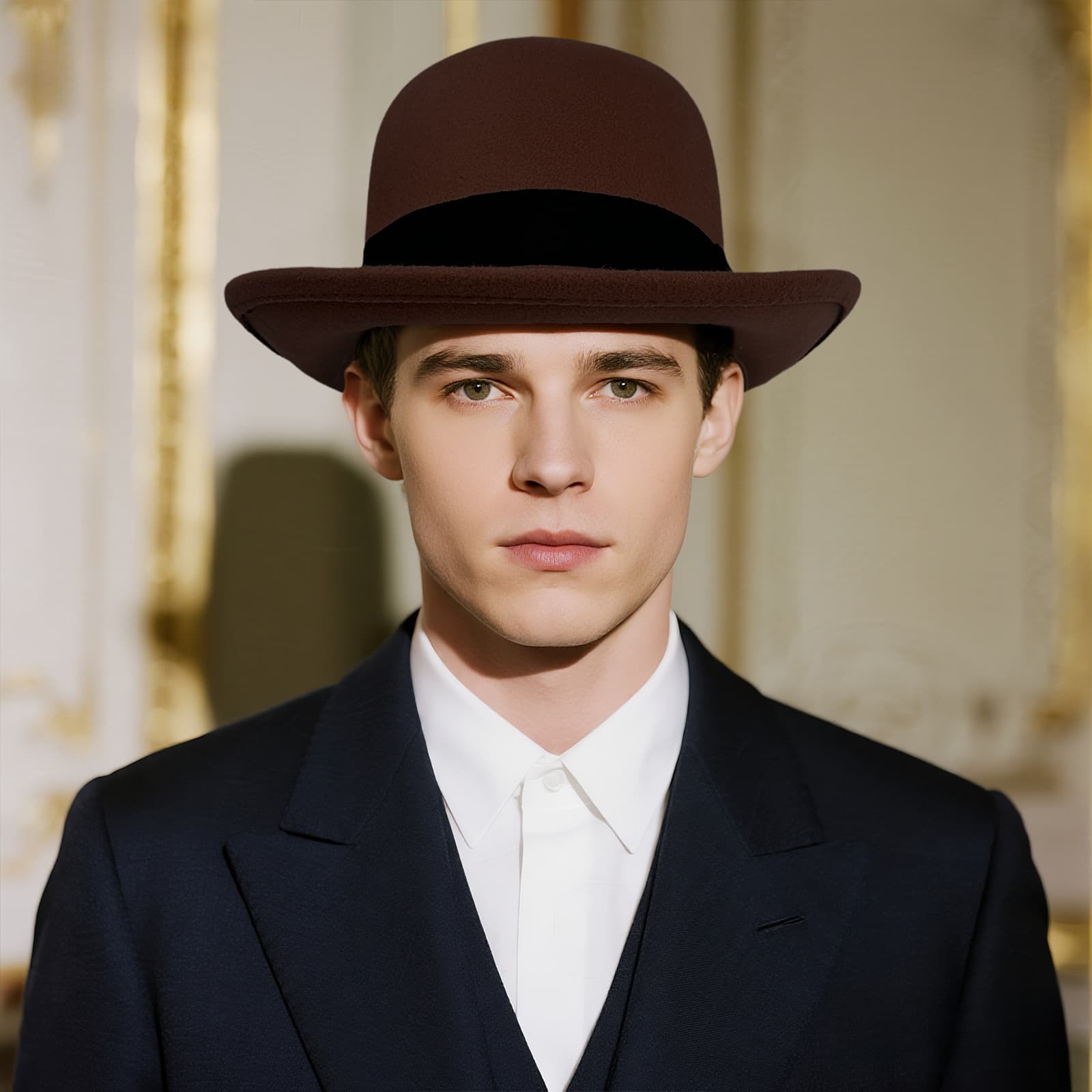 Men Retro Elegant Bowler Hat Short Brim with Hat Band for Formal Casual Wedding