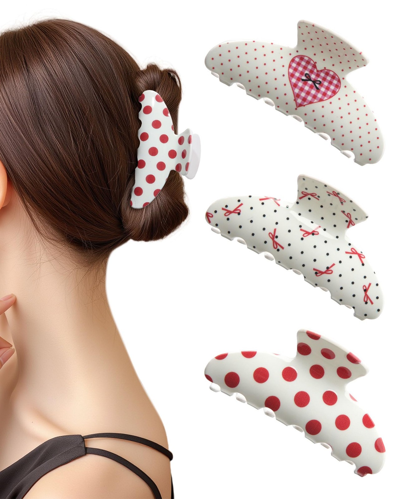 3Pcs Acrylic Hair Claw Clips for 1 Count (Pack of 3), Polka dot / Heart
