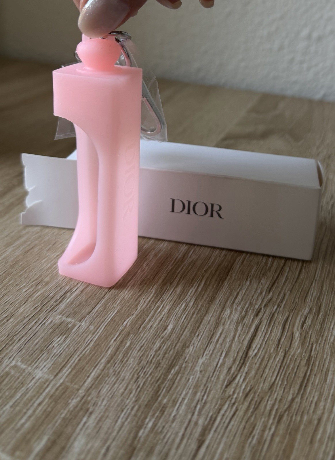 Dior Pink & Silver Star Charm Keyring Logo Accent Detachable Plastic Metal