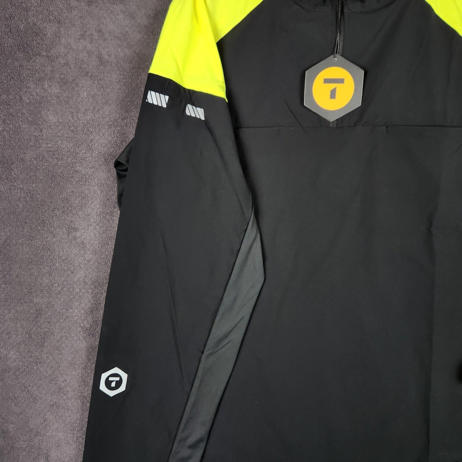 Truewerk Moto Jersey 1/4 Zip Mens Large Black Hi-Vis Yellow Reflective NEW