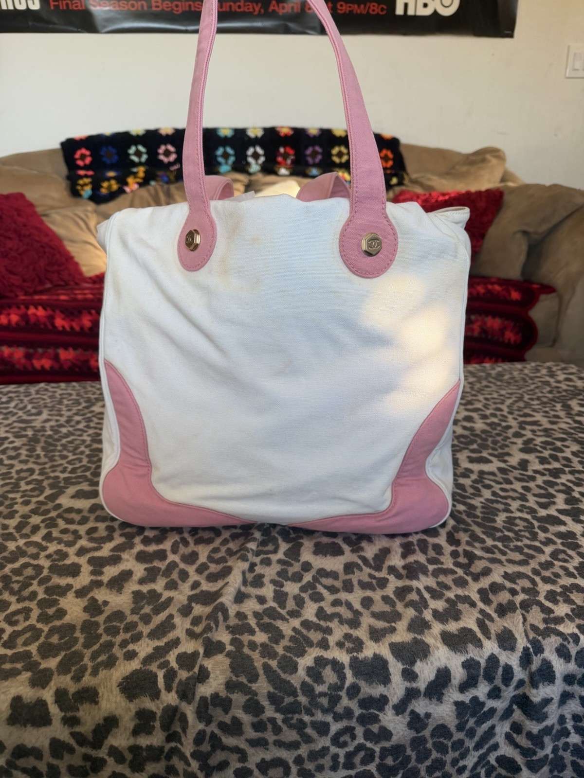 Authentic chanel canvas tote /damaged /see photos/read description