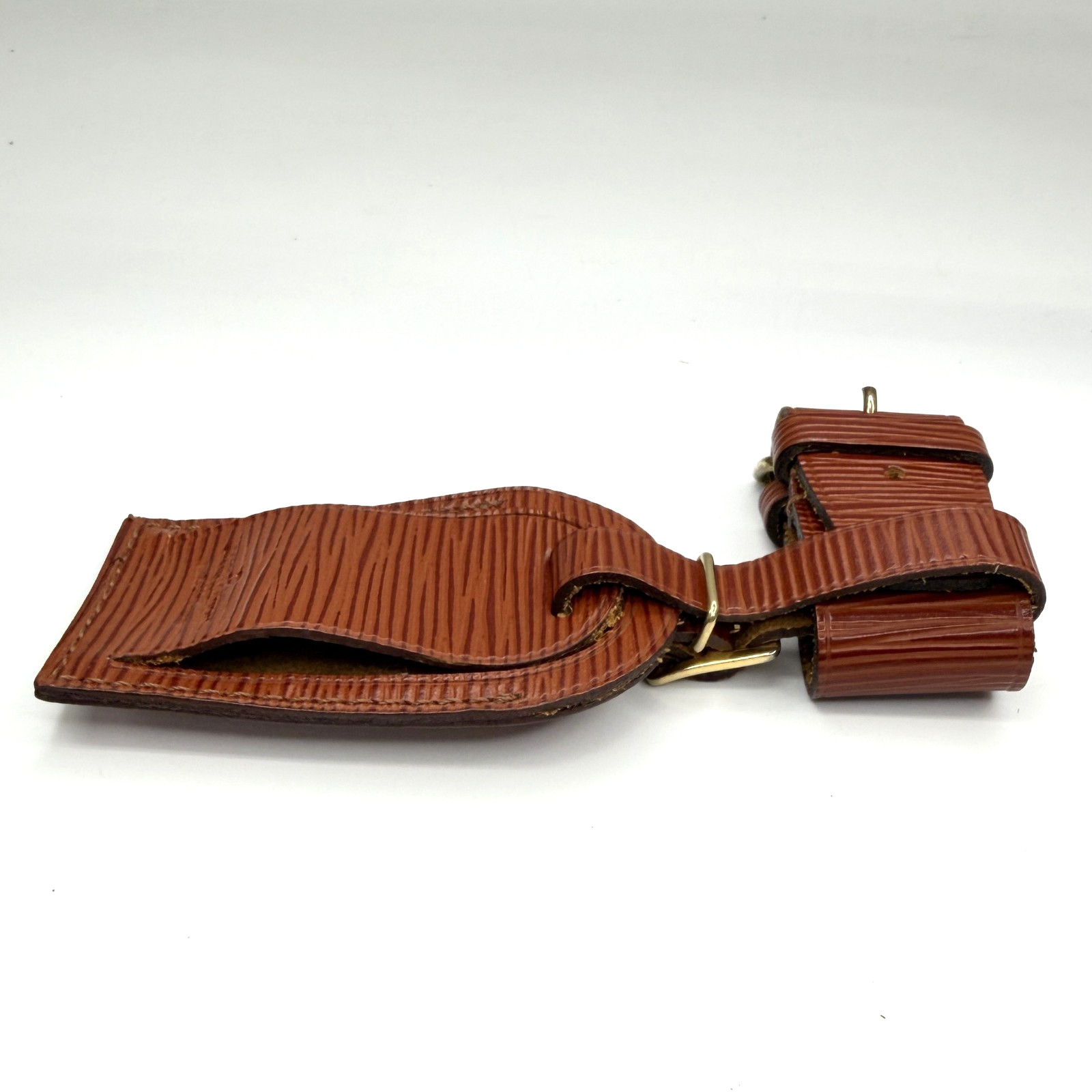 Authent Louis Vuitton Epi Brown Leather Luggage Name Tag & Poignet Used Japan