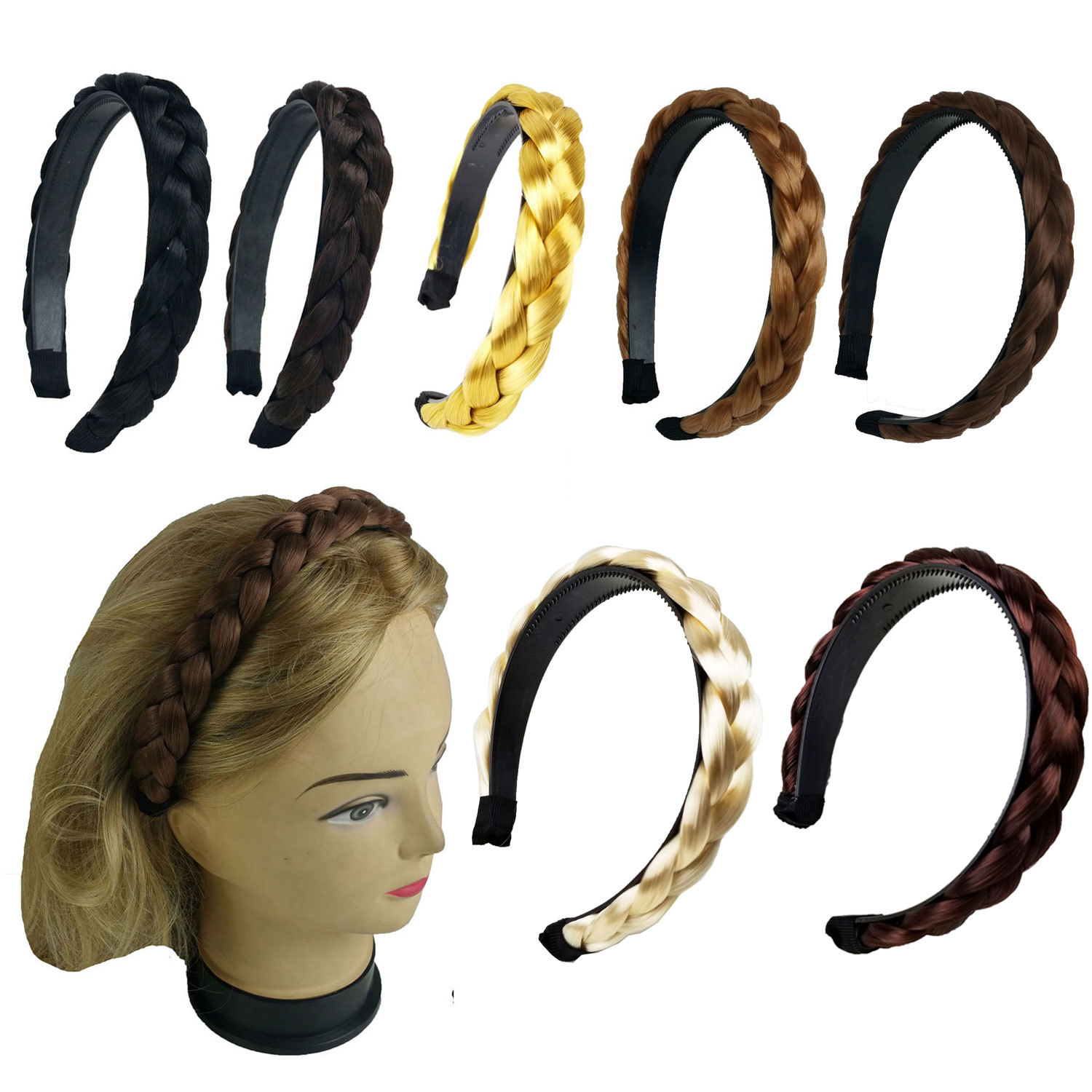 2 pcs Hair Headband Braided Plaited Headband Synthetic Hairband for Women Girls