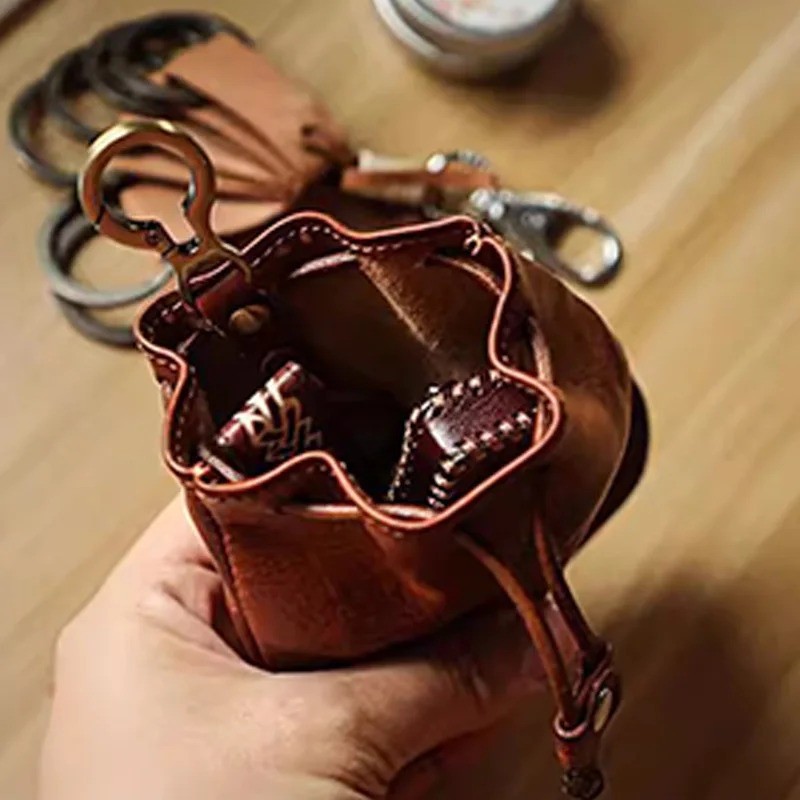 Leather Wallet Coin Pouch Case Drawstring String Bag Small Purse For Men Women