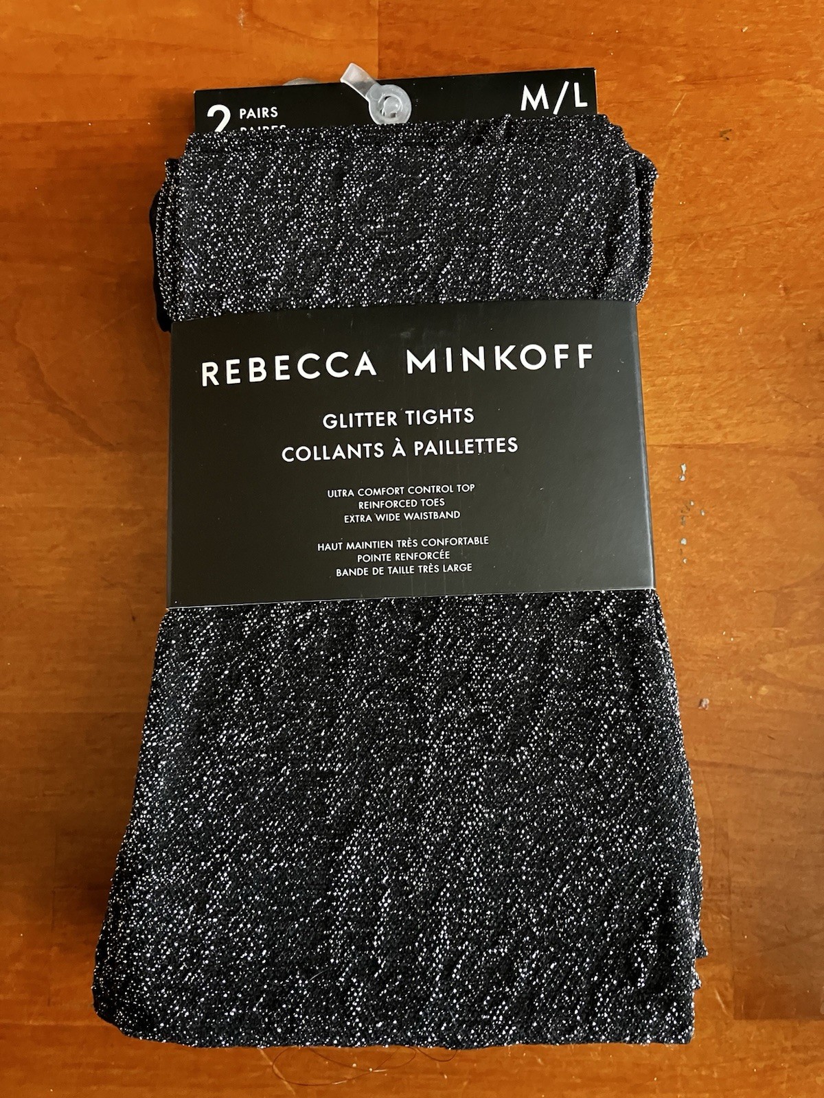 Rebecca Minkoff Opaque Black & Silver Glitter Tights 2 Pair Size M/L NWT
