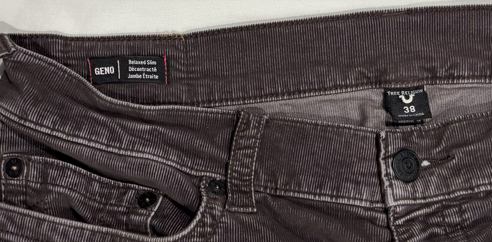 True Religion Geno Straight Corduroy Pants Mens 38×33 Maroon Distressed Y2K