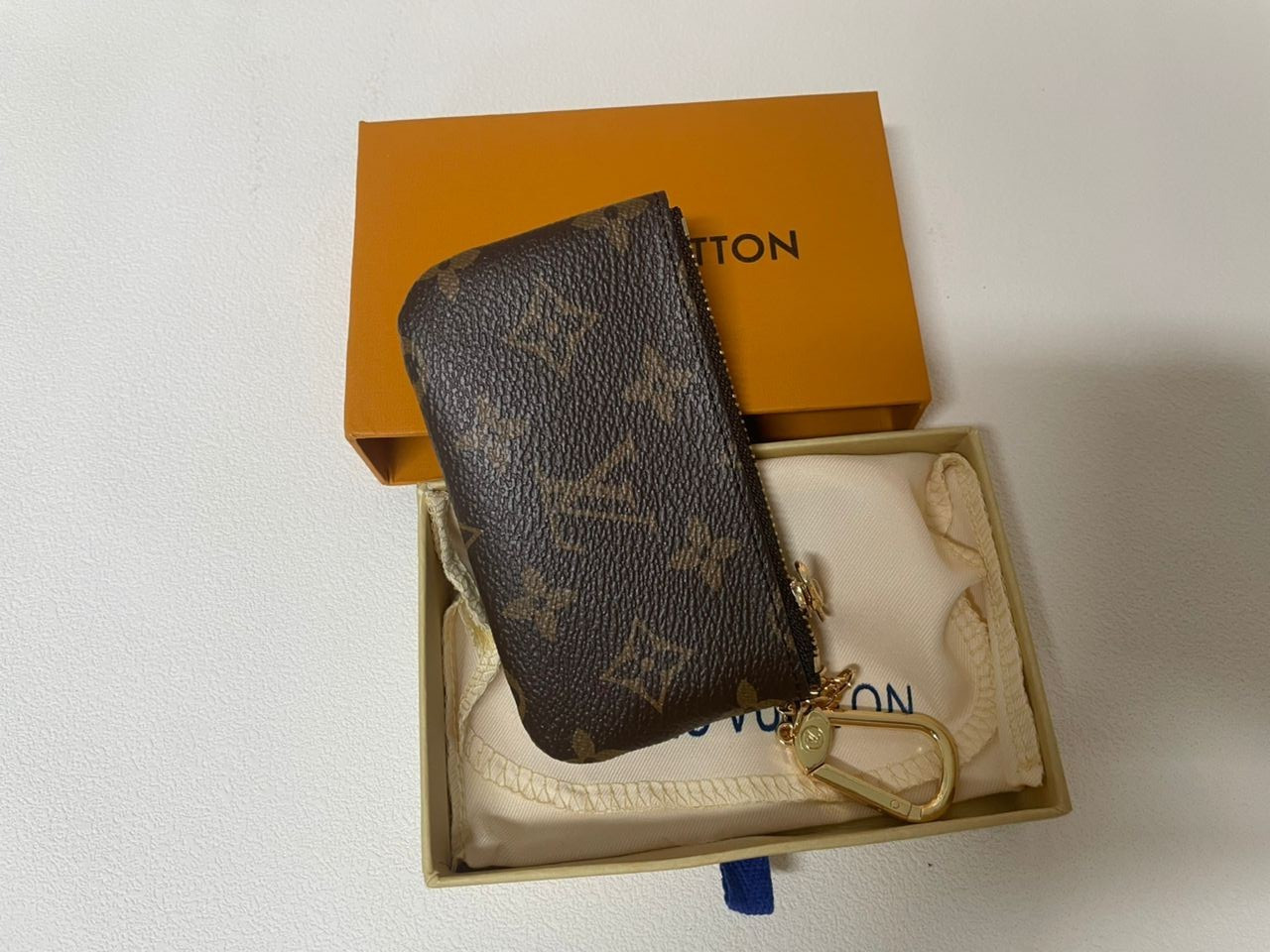 Authentic Louis Vuitton Monogram Key Pouch Pochette Cles Coin Purse W/Box & Bag