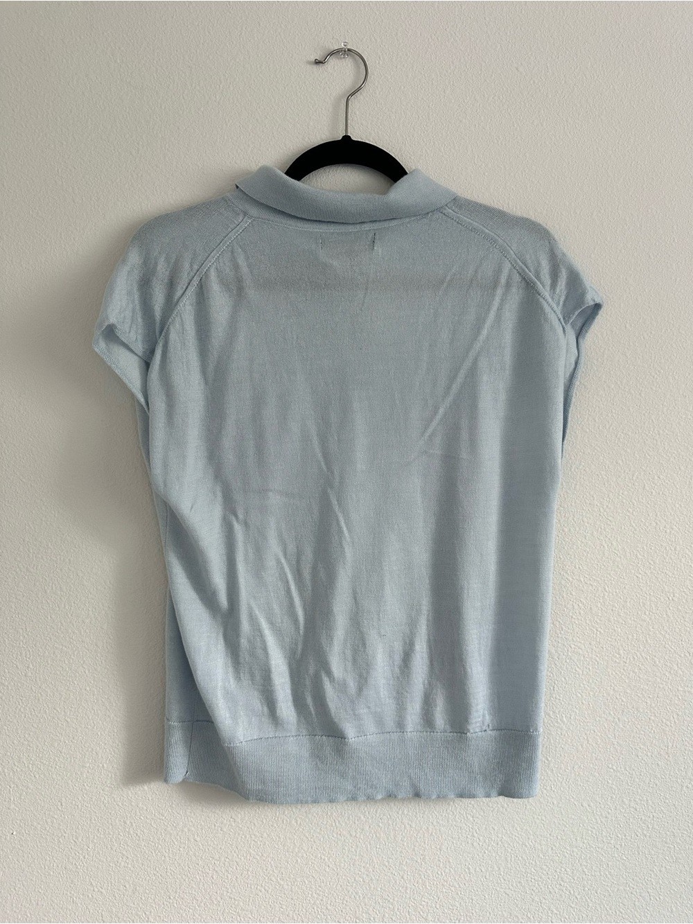 Women’s Banana Republic Light Blue Cap Sleeve Merino Wool Polo Size M Coastal