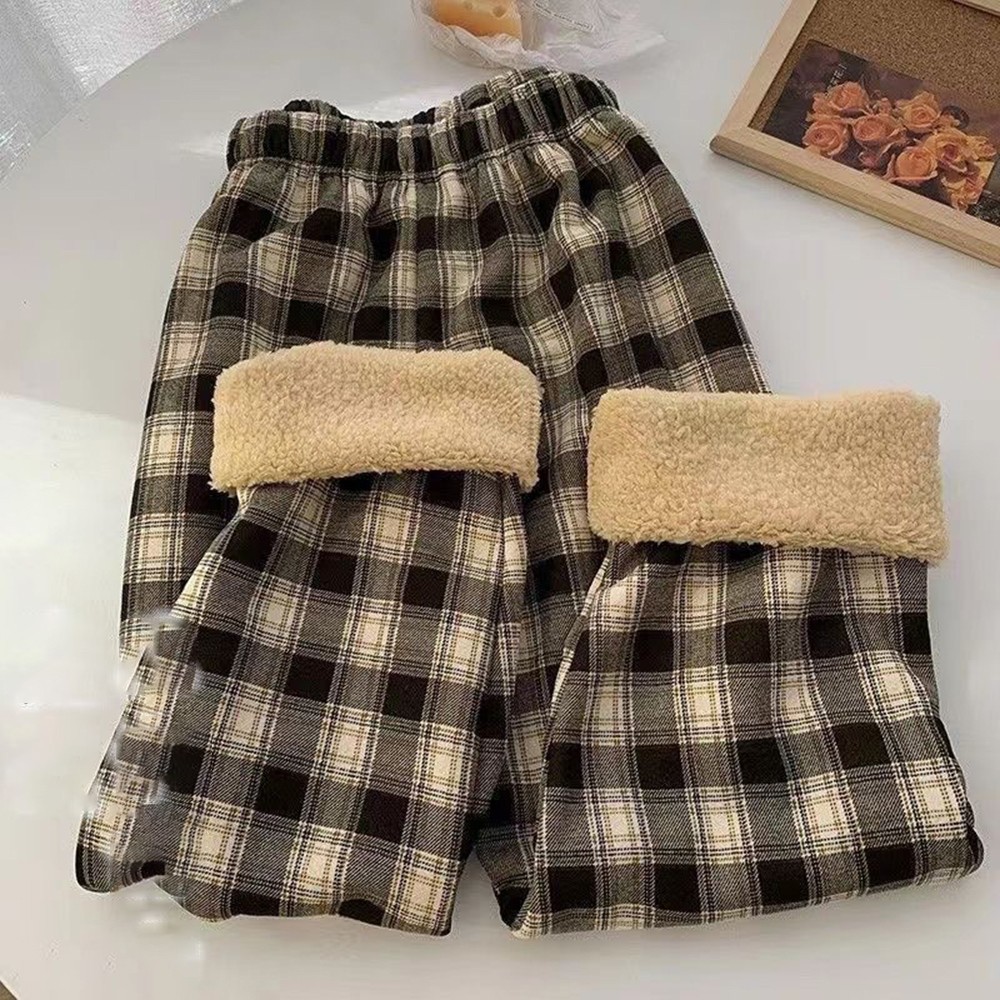 Women Summer Checkered Print High Waist Pants Straight Fit With Lining For Yoga