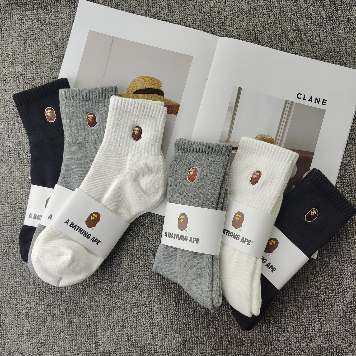 BAPE A Bathing Ape Head Embroidered Crew Socks – 3pcs