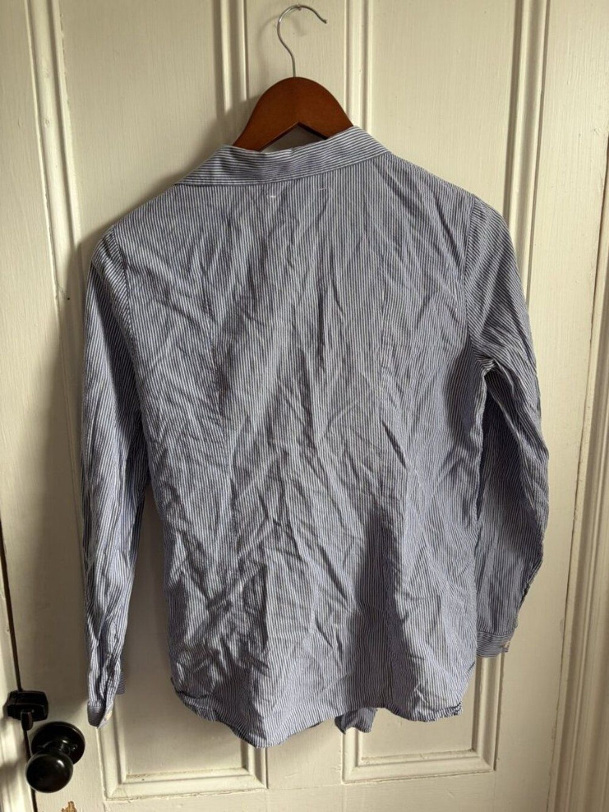 Lafayette 148 New York Blue White Striped Button Down Shirt Cotton Tencel S