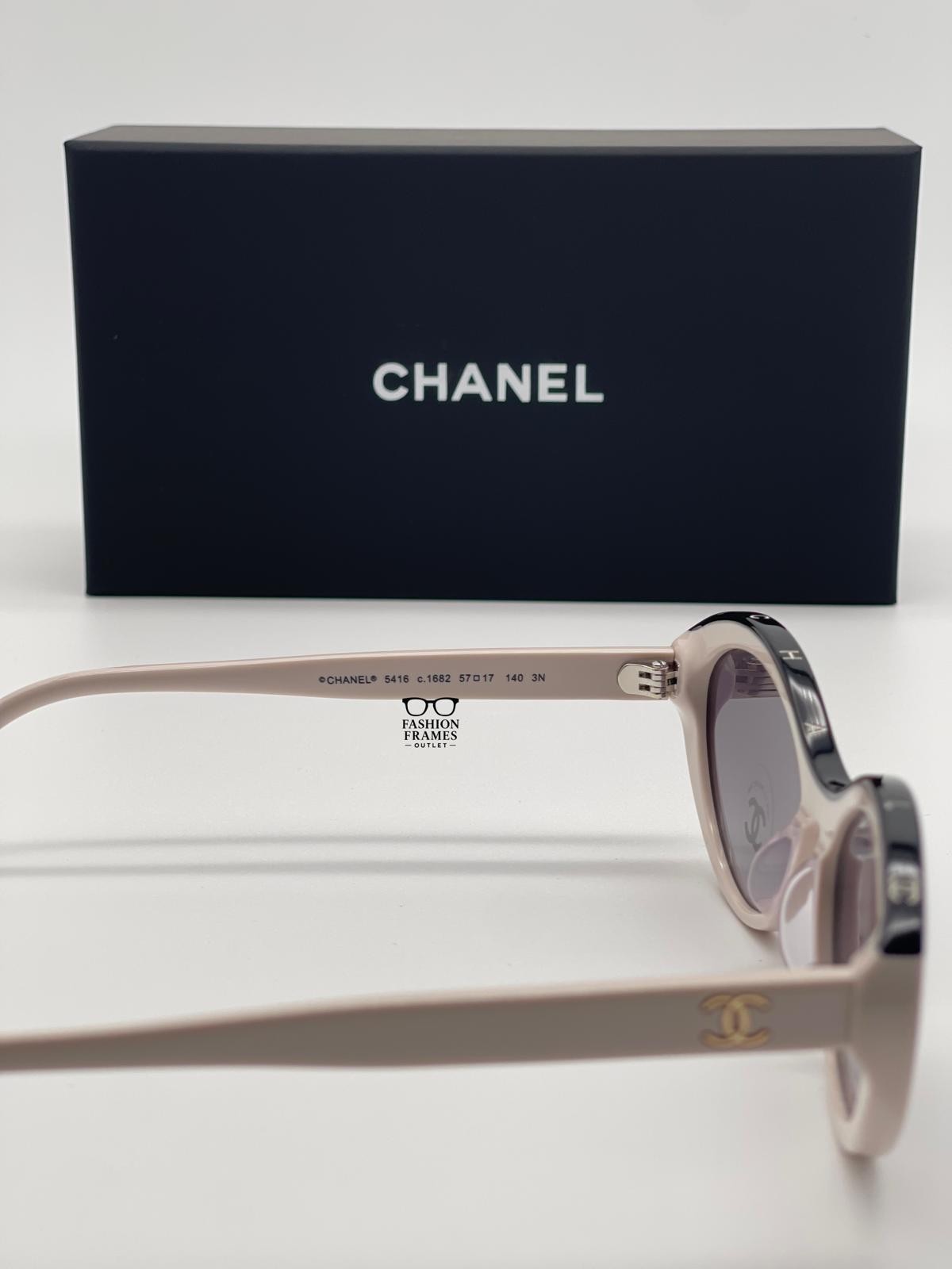 CHANEL 5416 Beige Black Oval Sunglasses–Acetate Frame – Brand New 100% Authentic