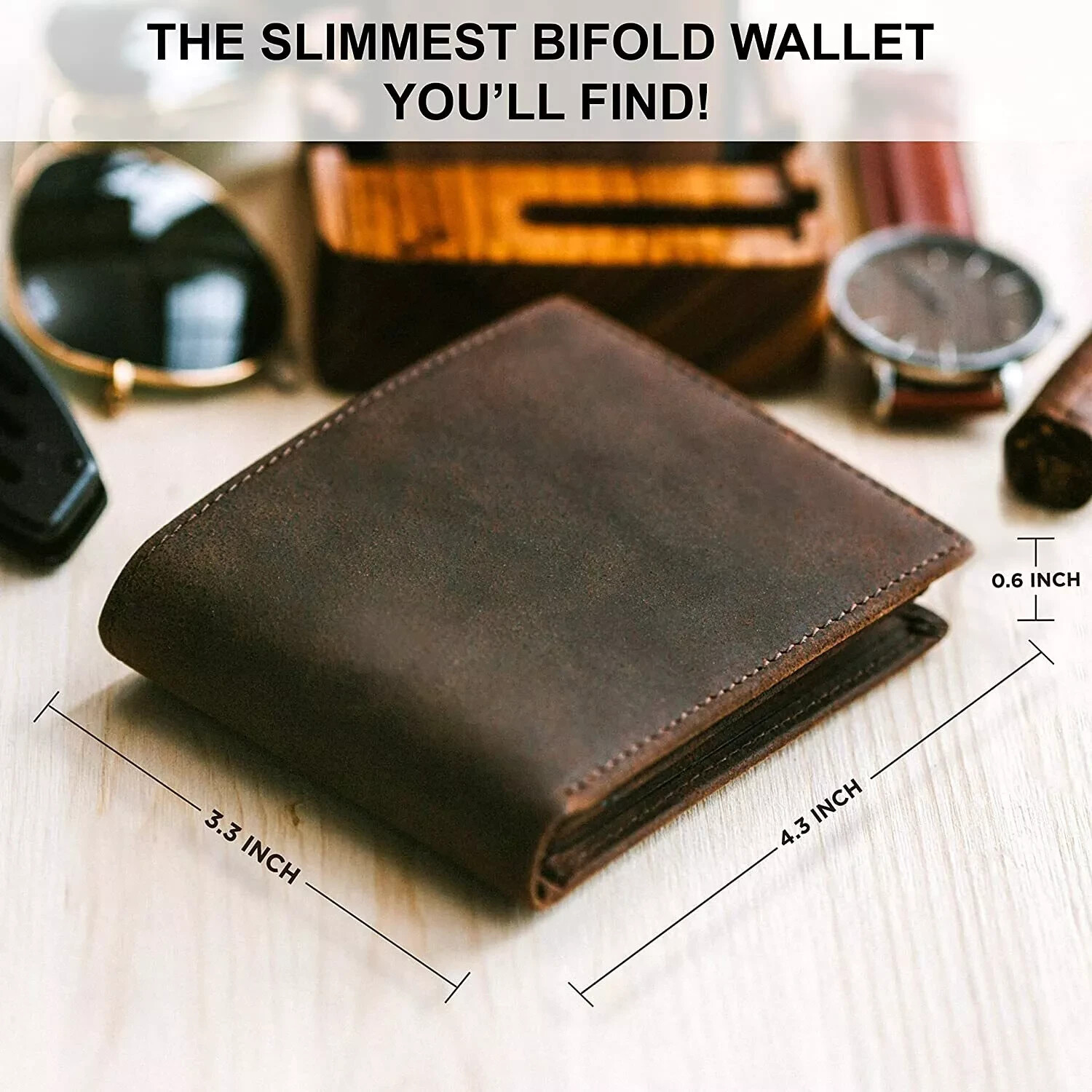Men RFID Blocking Full Grain Crazy Horse Leather Men’s Bifold Center Flap Wallet