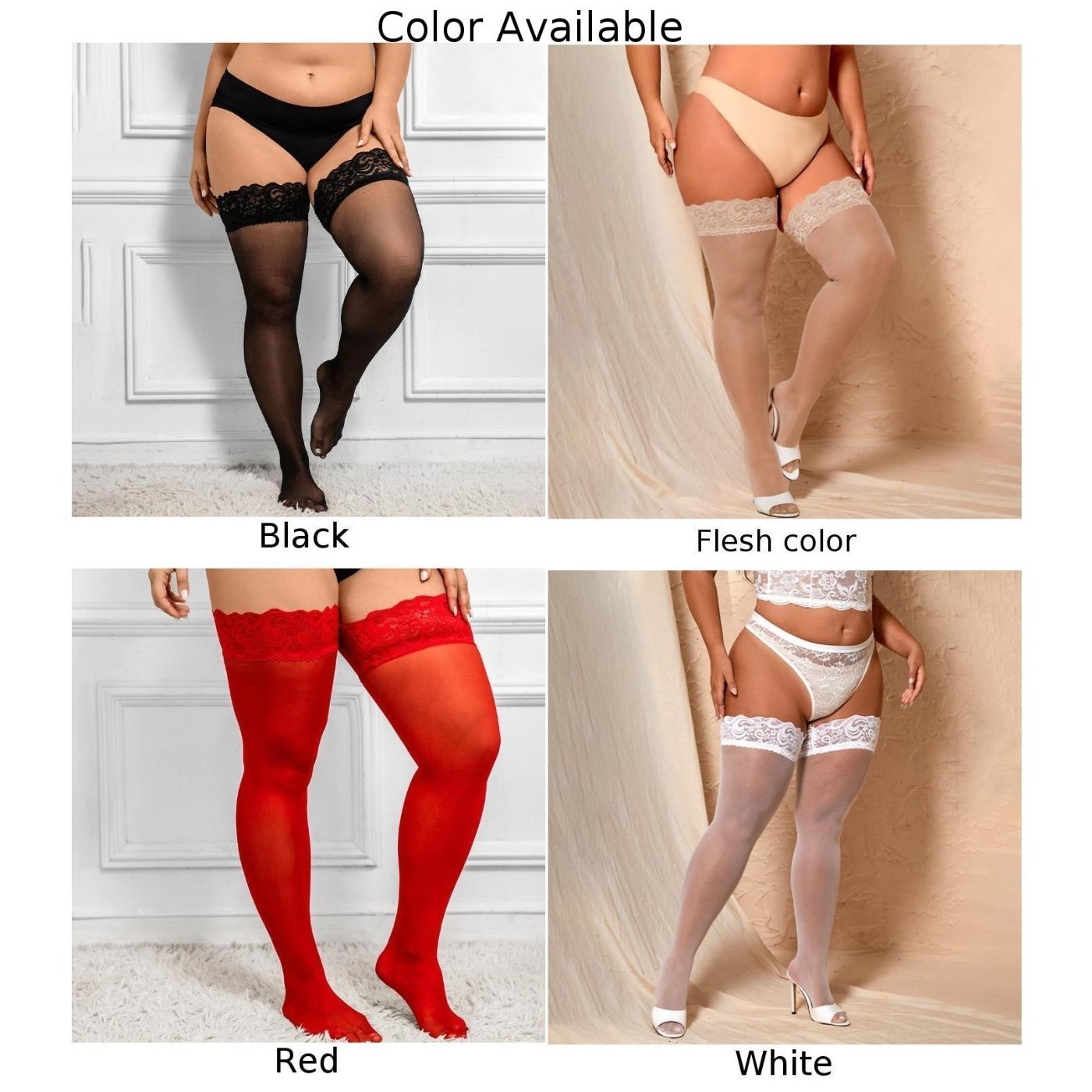 Over The Knee Socks Lace Stockings Sheer Silicone Socks Solid Color Stockings