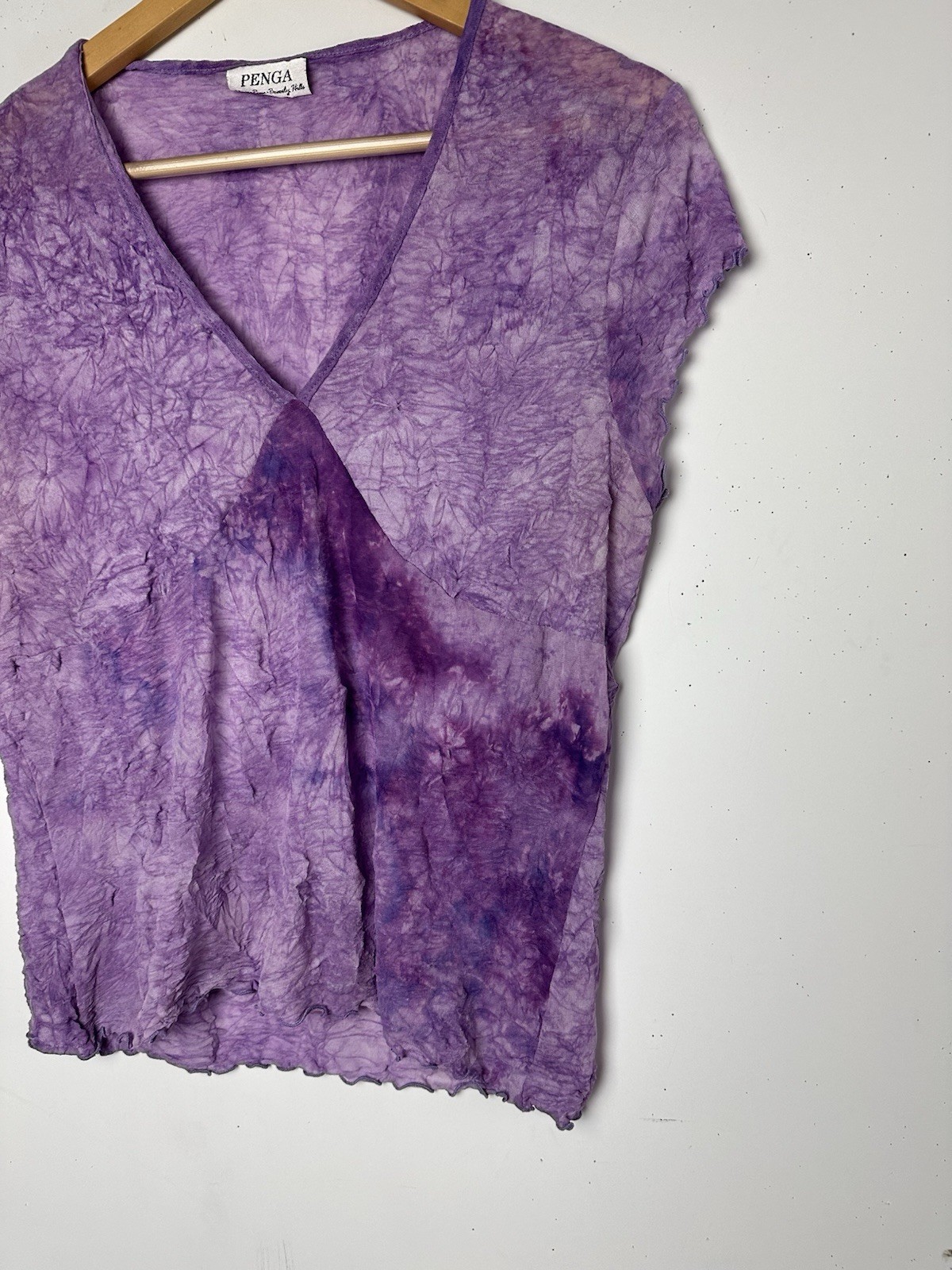 Vtg Y2K Babydoll Top Purple Crinkle Mesh Stretch Whimsigoth Fairy Grunge 90s 1X