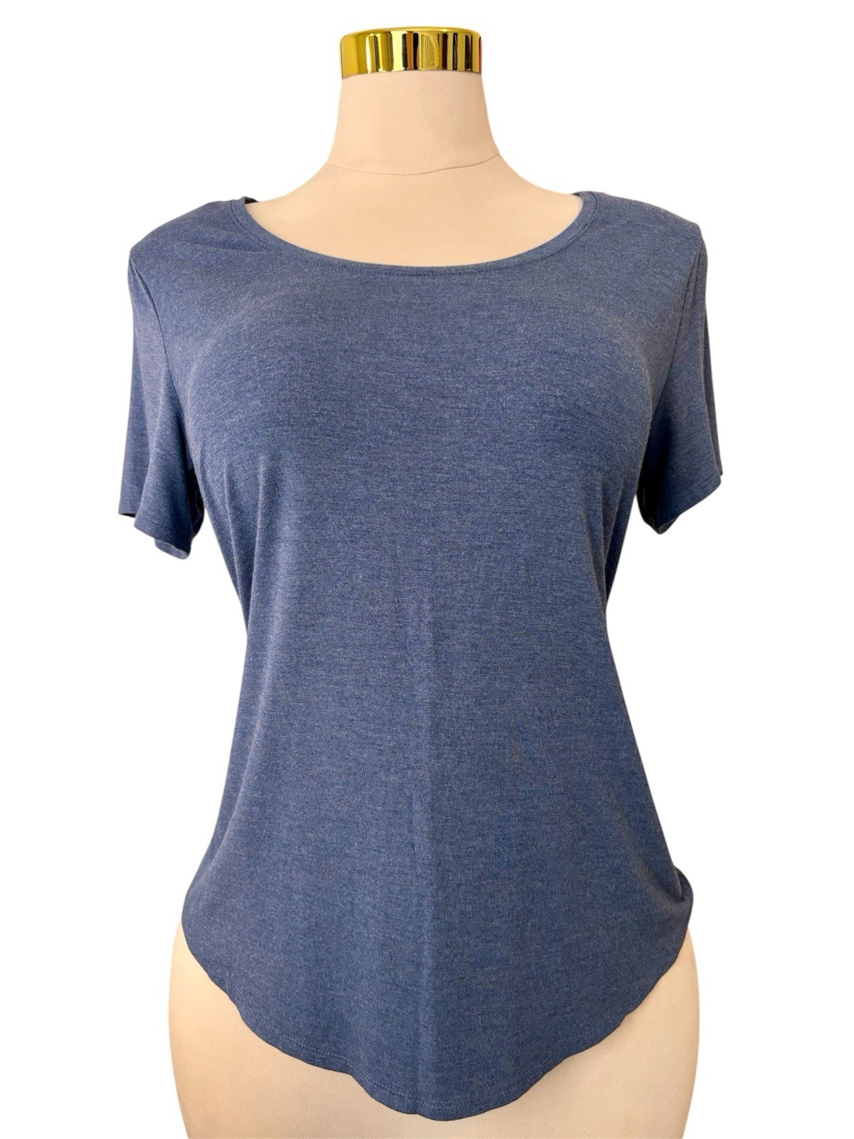 Denver Hayes Blue Heathered Relaxed Tee Shirt Women’s Size Large Scoop Neck EUC